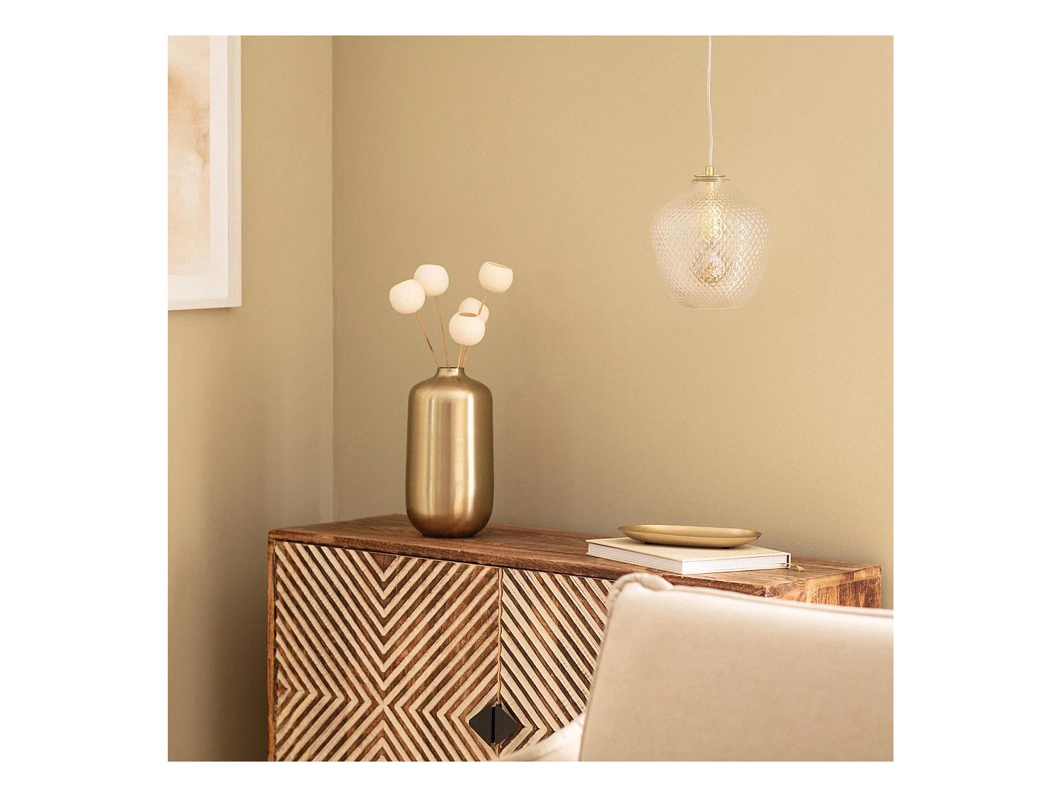 Lámpara Colgante Metal y Cristal Stiklu Dorado