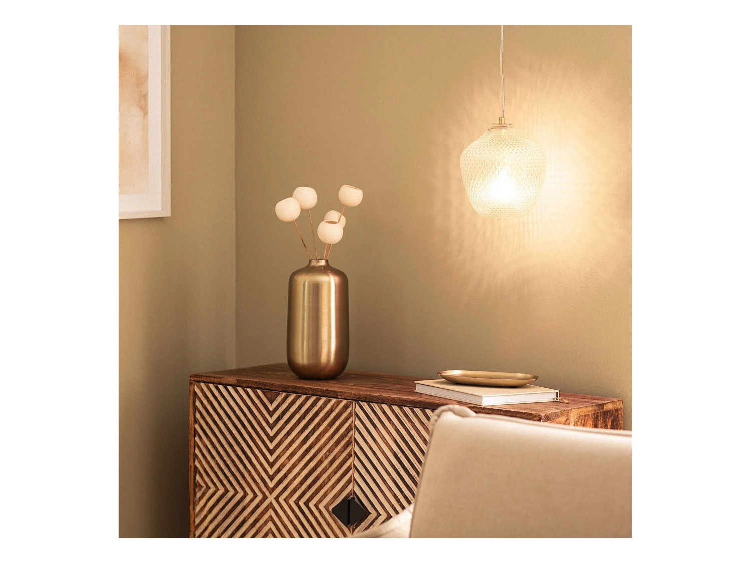 Lámpara Colgante Metal y Cristal Stiklu Dorado