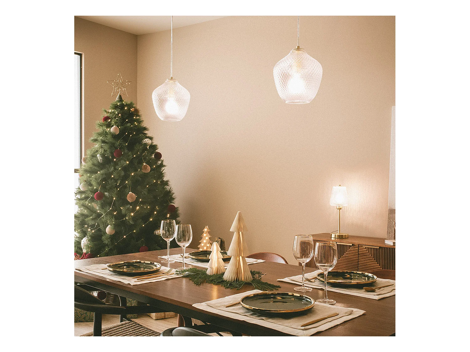 Lámpara Colgante Metal y Cristal Stiklu Dorado