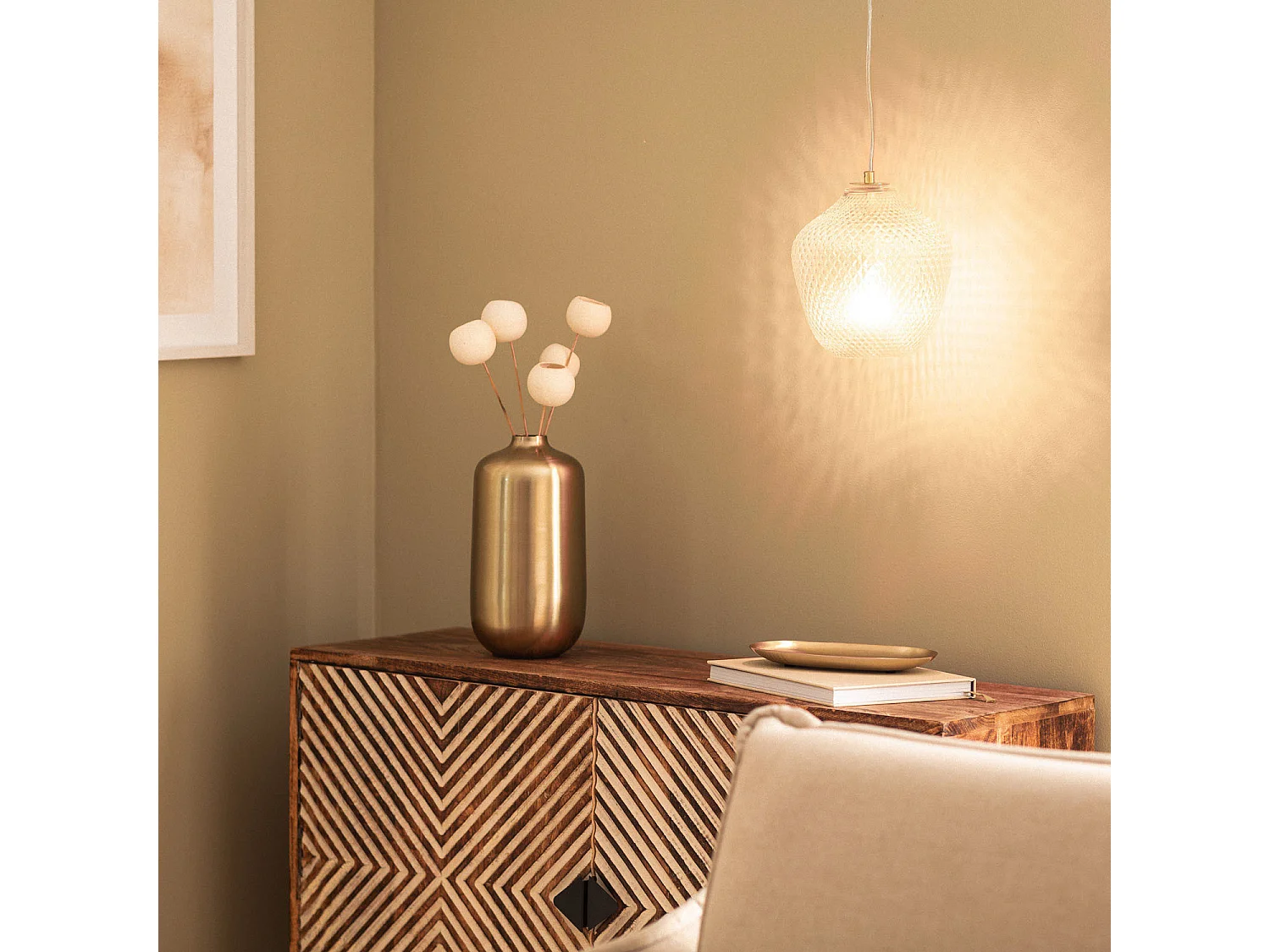 Lámpara Colgante Metal y Cristal Stiklu Dorado