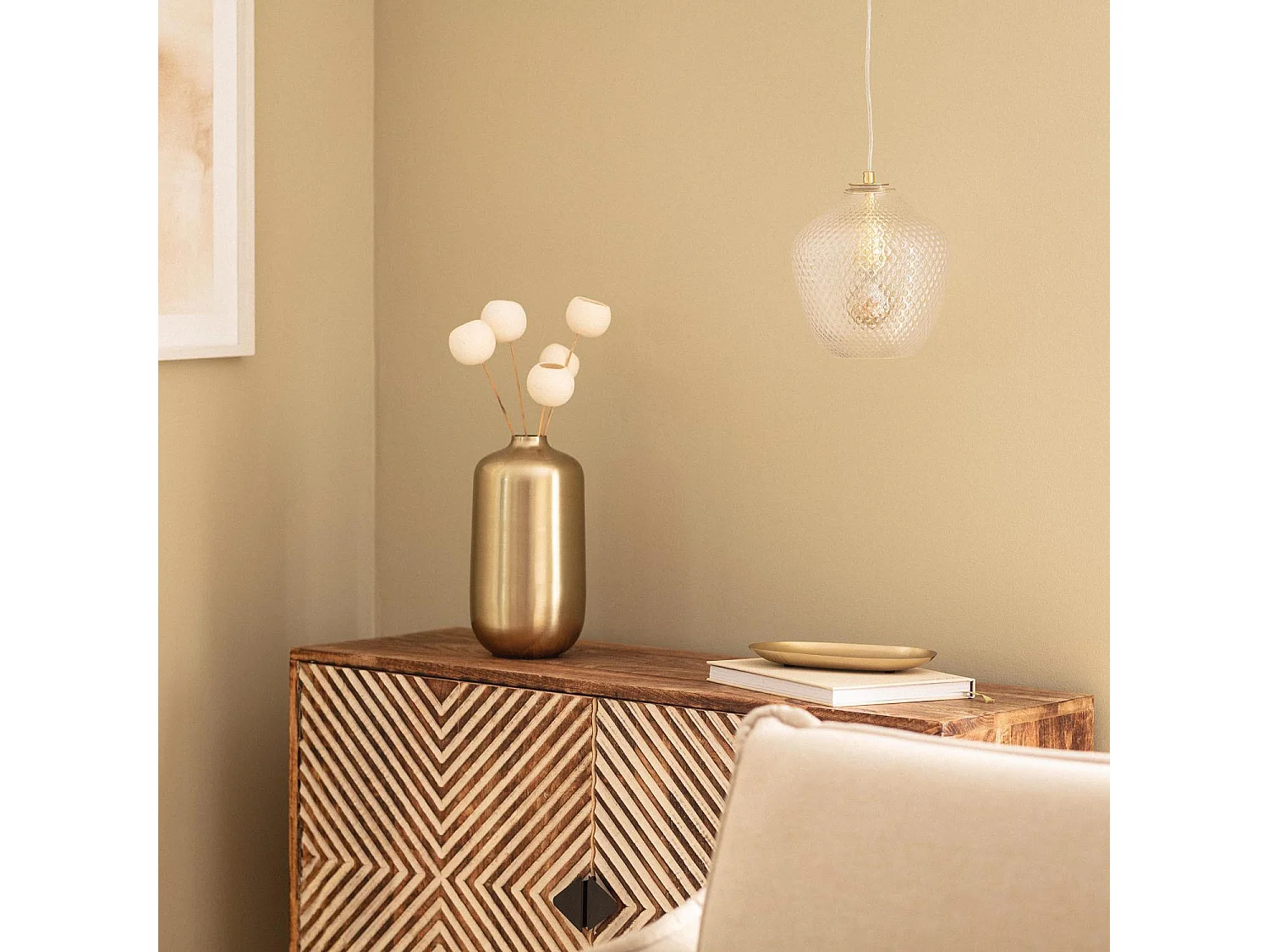 Lámpara Colgante Metal y Cristal Stiklu Dorado