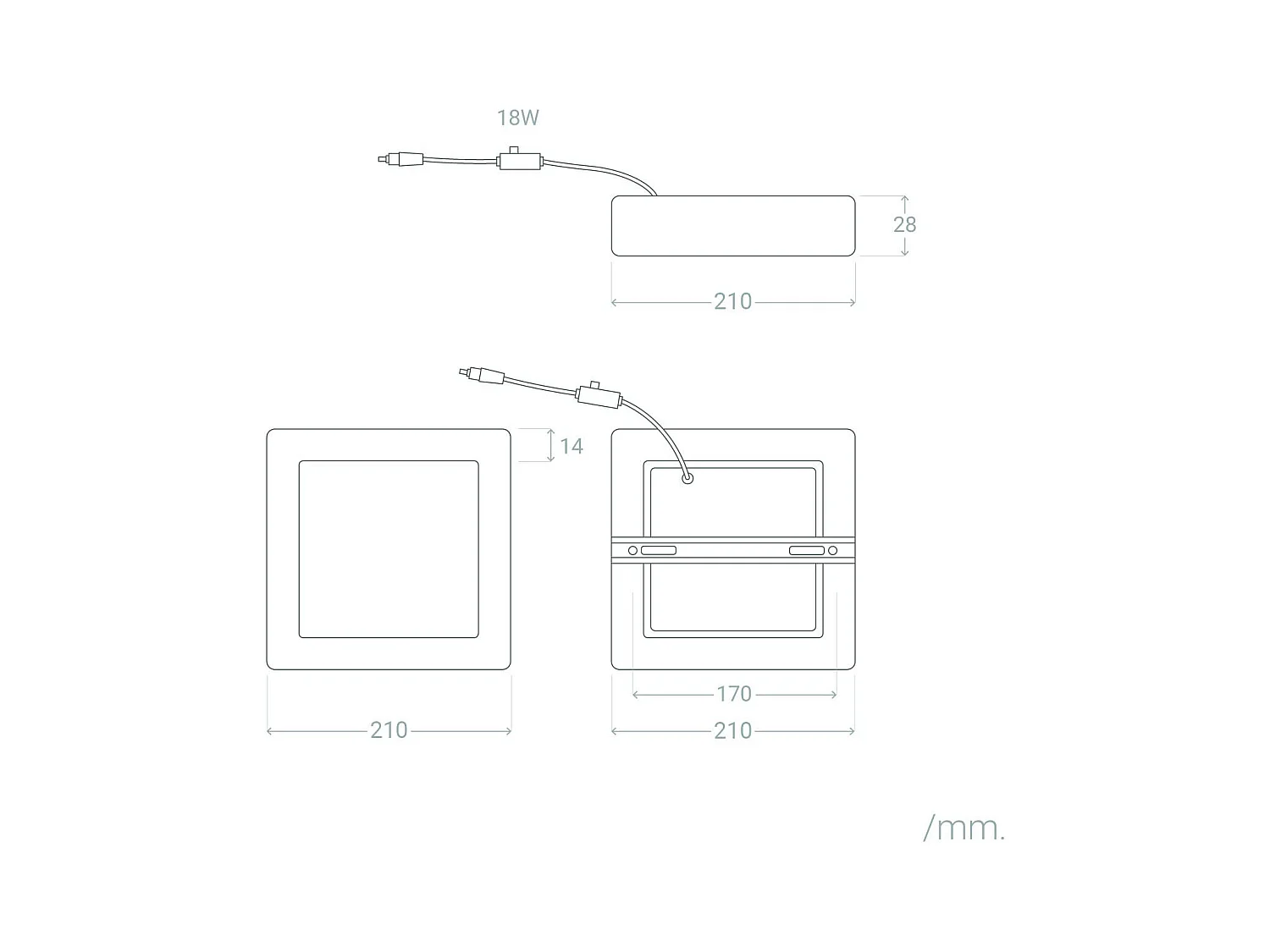 Plafonnier LED 18W Carré Aluminium 210x210 mm Slim CCT Sélectionnable Galán SwitchDimm Noir