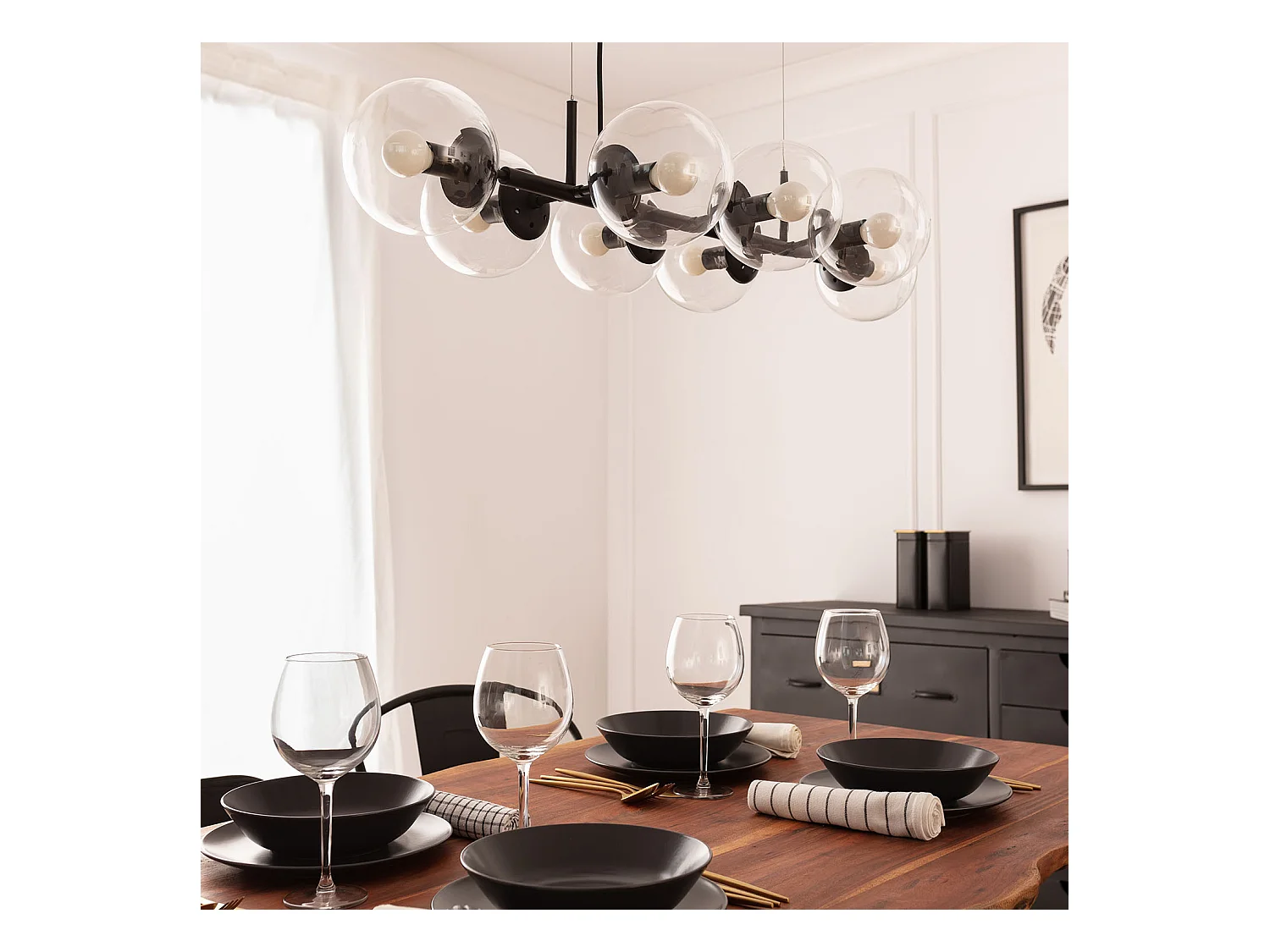 Lámpara Colgante Metal y Cristal Wassily 8 Focos Negro