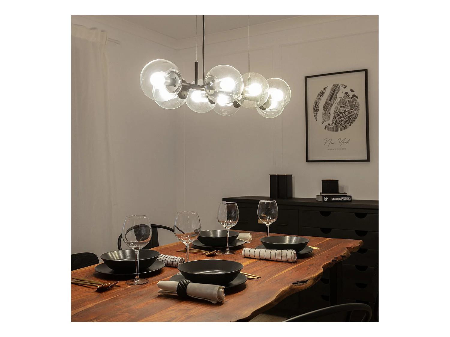 Lámpara Colgante Metal y Cristal Wassily 8 Focos Negro