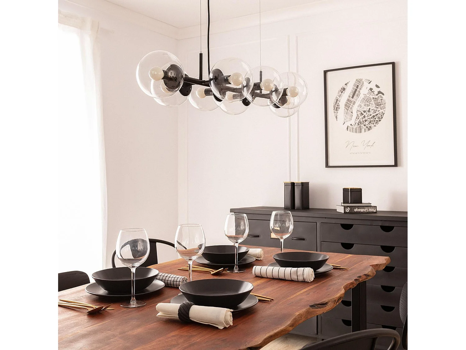 Suspension Métal et Verre Wassily 8 Spots  Noir