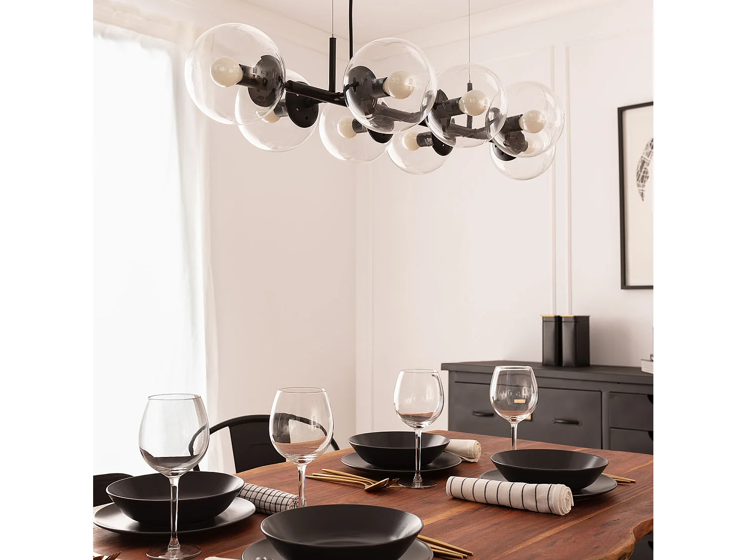 Suspension Métal et Verre Wassily 8 Spots  Noir