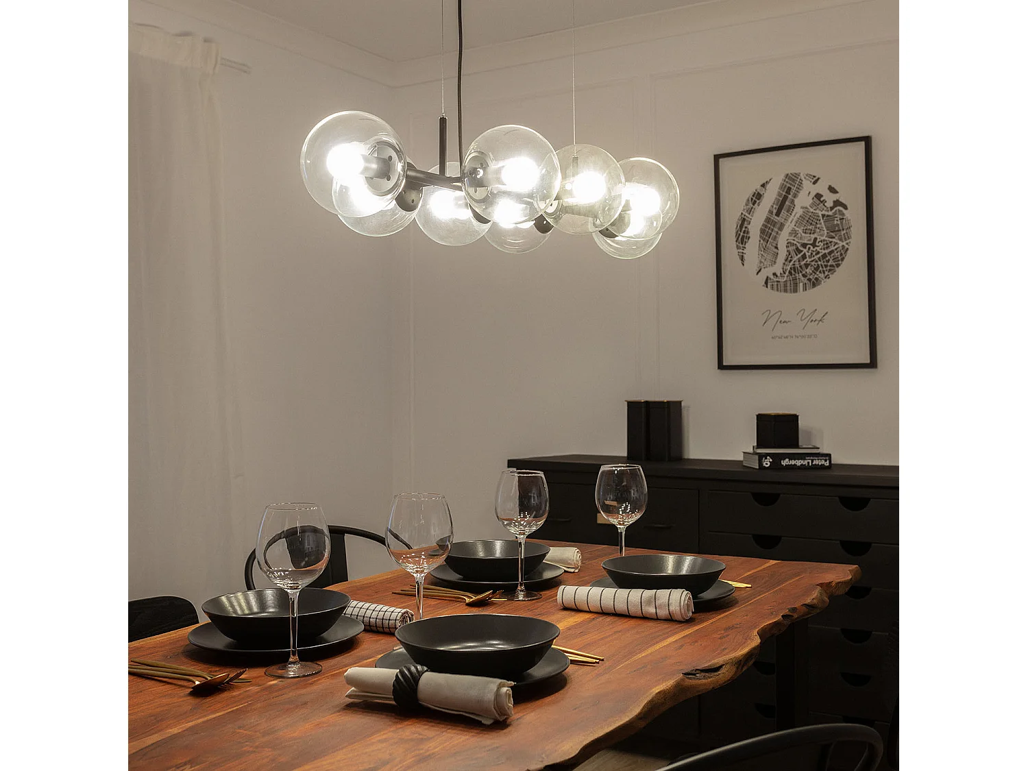 Suspension Métal et Verre Wassily 8 Spots  Noir