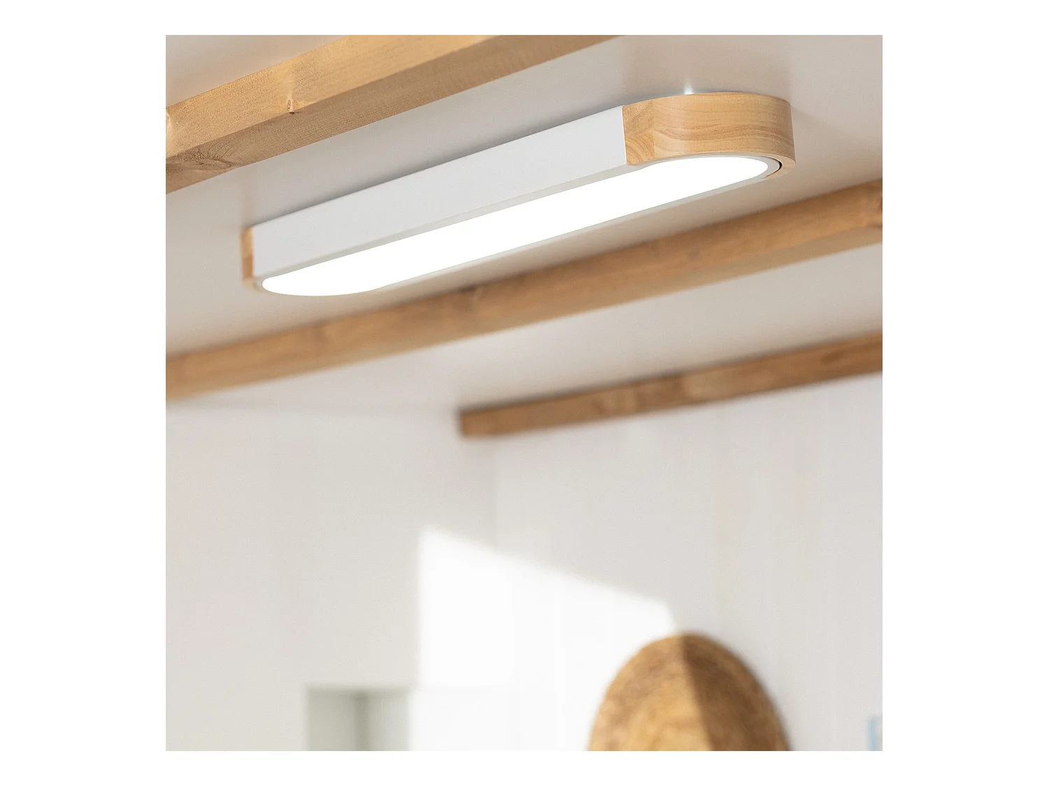 Plafón LED 18W Madera y Metal 140x650 mm CCT Seleccionable Dari Lang Blanco