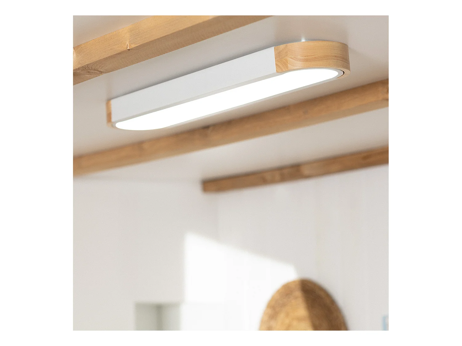 Plafón LED 18W Madera y Metal 140x650 mm CCT Seleccionable Dari Lang Blanco