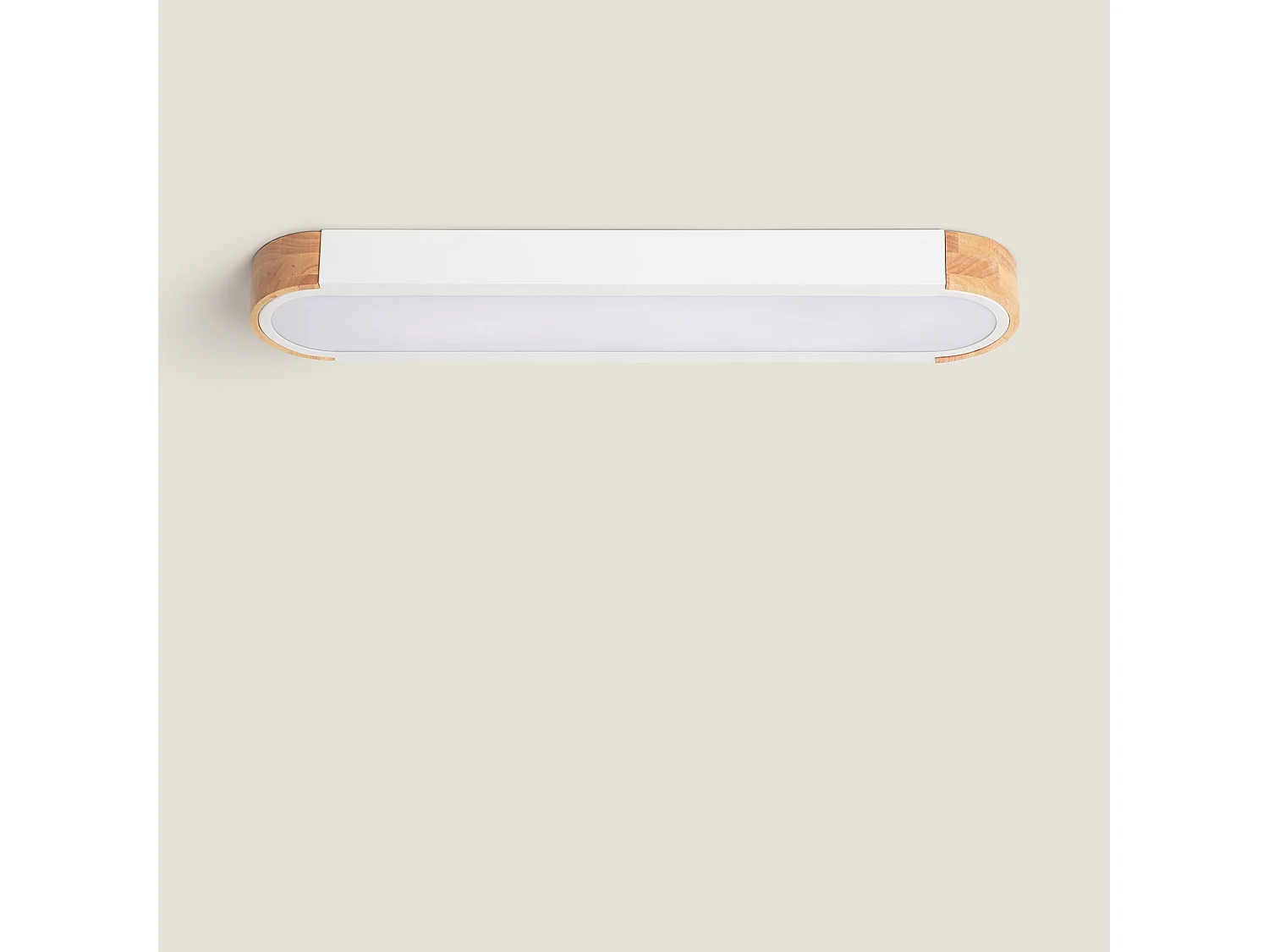 Plafonnier LED 18W Bois et Métal 140x650 mm CCT Sélectionnable Dari Lang Blanc