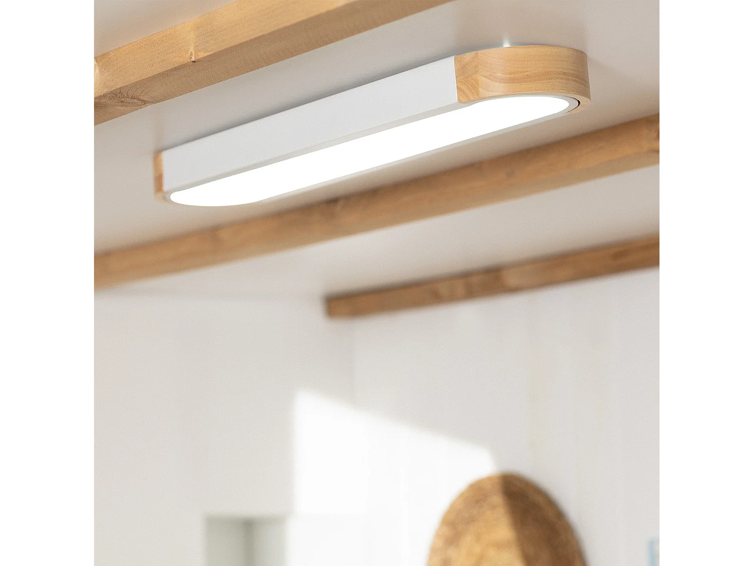 Plafonnier LED 18W Bois et Métal 140x650 mm CCT Sélectionnable Dari Lang Blanc