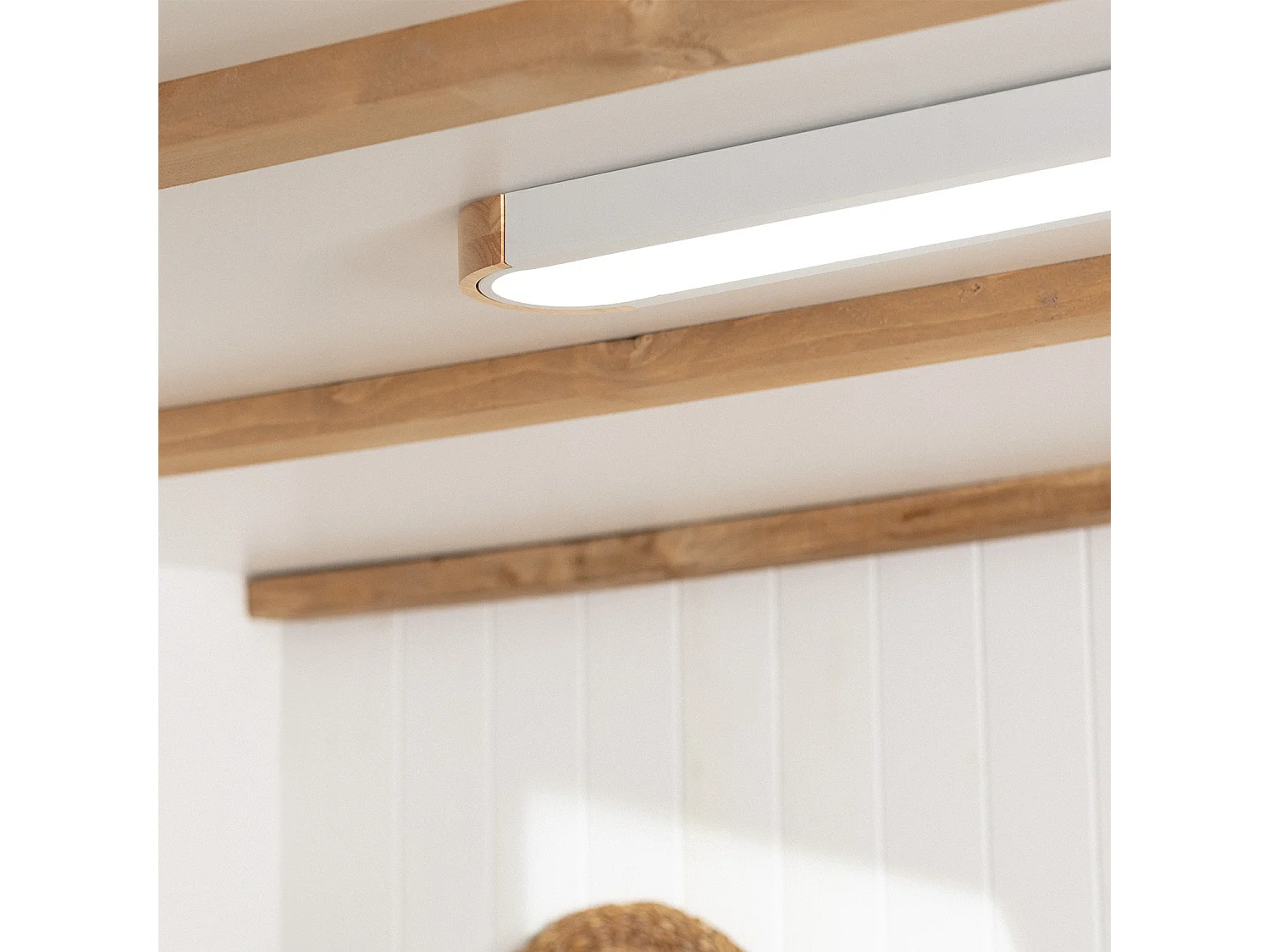 Plafonnier LED 18W Bois et Métal 140x650 mm CCT Sélectionnable Dari Lang Blanc
