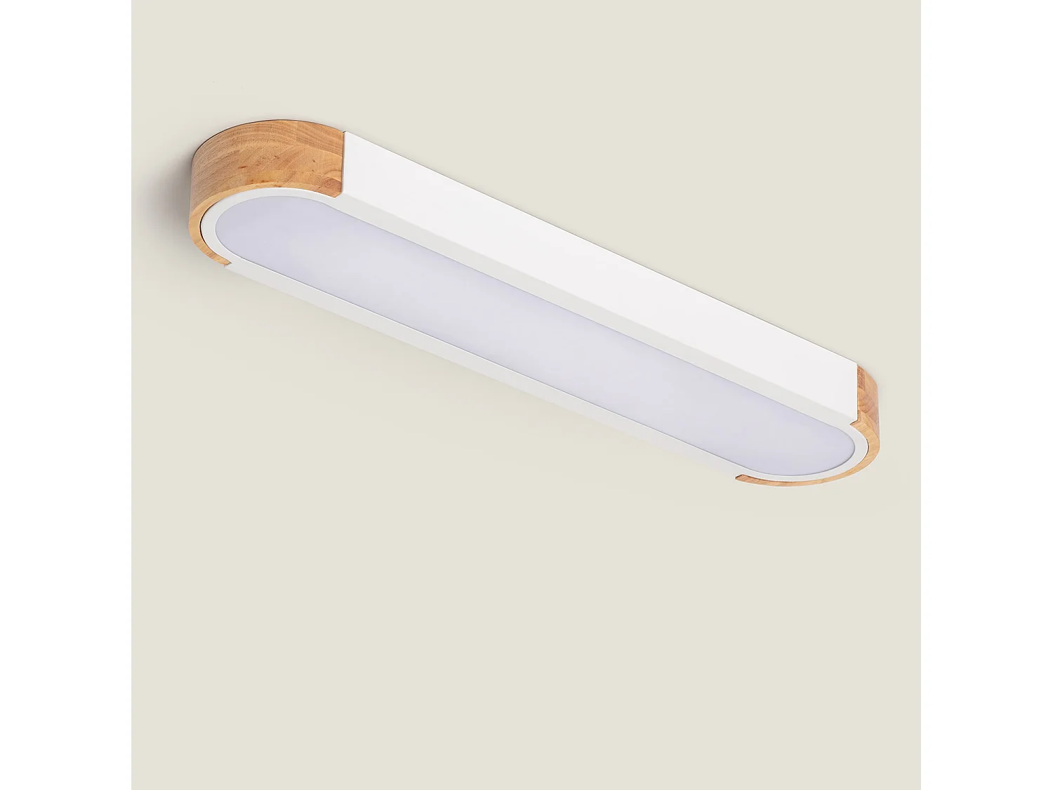 Plafonnier LED 18W Bois et Métal 140x650 mm CCT Sélectionnable Dari Lang Blanc