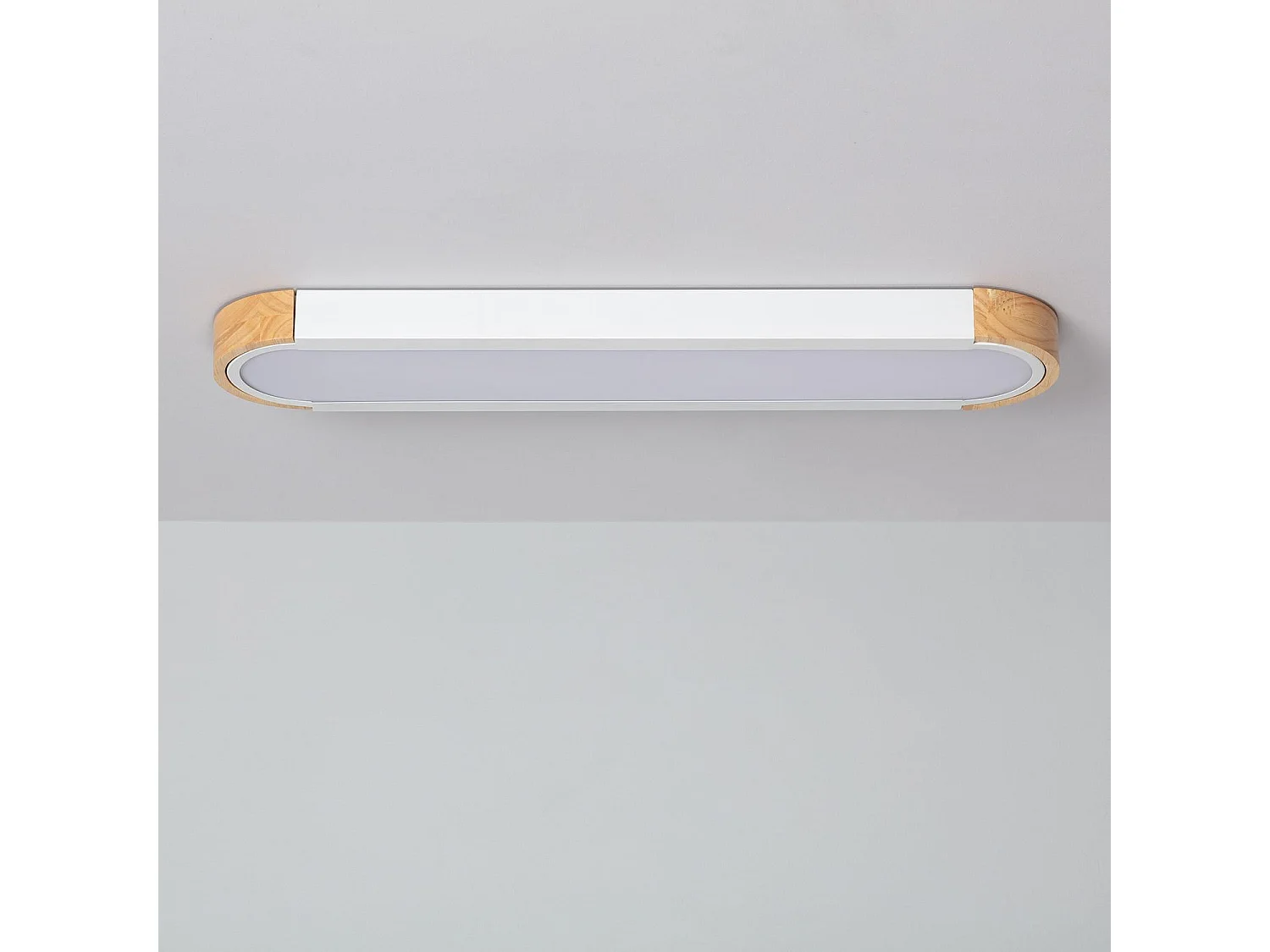 Plafonnier LED 18W Bois et Métal 140x650 mm CCT Sélectionnable Dari Lang Blanc