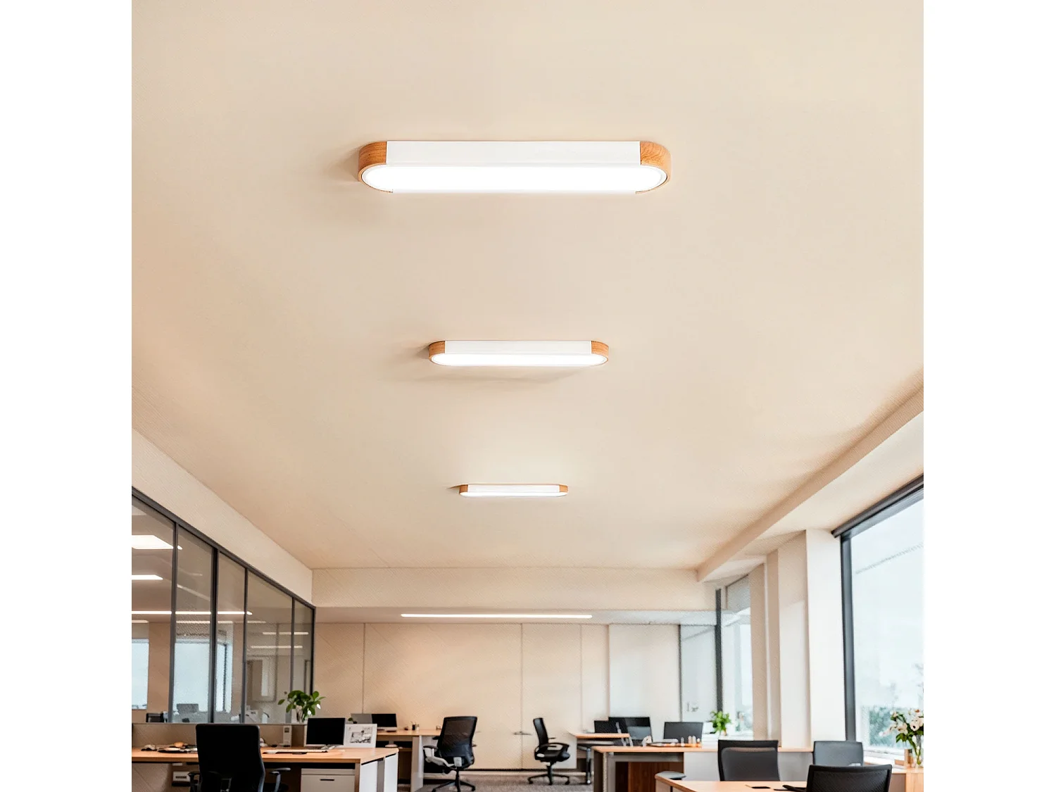 Plafonnier LED 18W Bois et Métal 140x650 mm CCT Sélectionnable Dari Lang Blanc