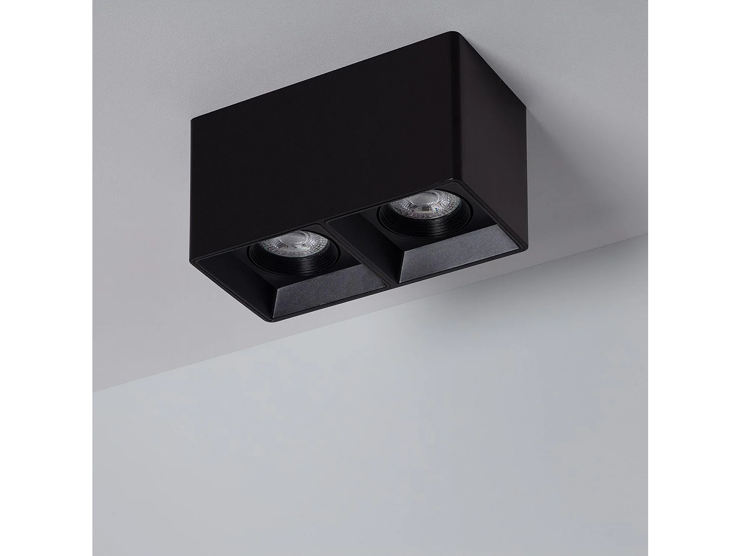 Plafonnier Space Carré Double Noir avec Ampoule GU10  4000K Blanc neutre