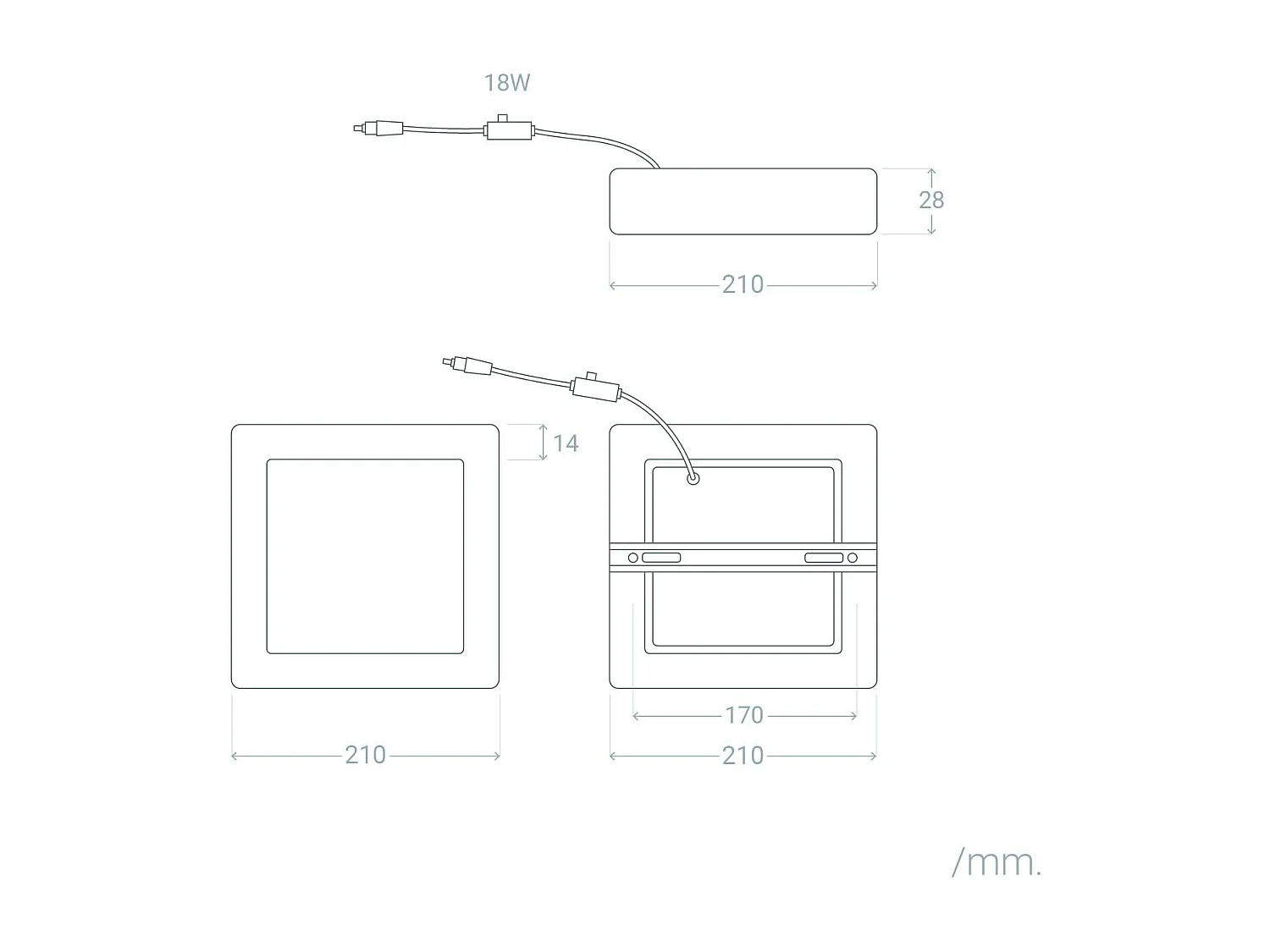 Plafoniera LED 18W Quadrata Aluminio 210x210 mm Slim CCT Selezionabile Galán SwitchDimm Naturale