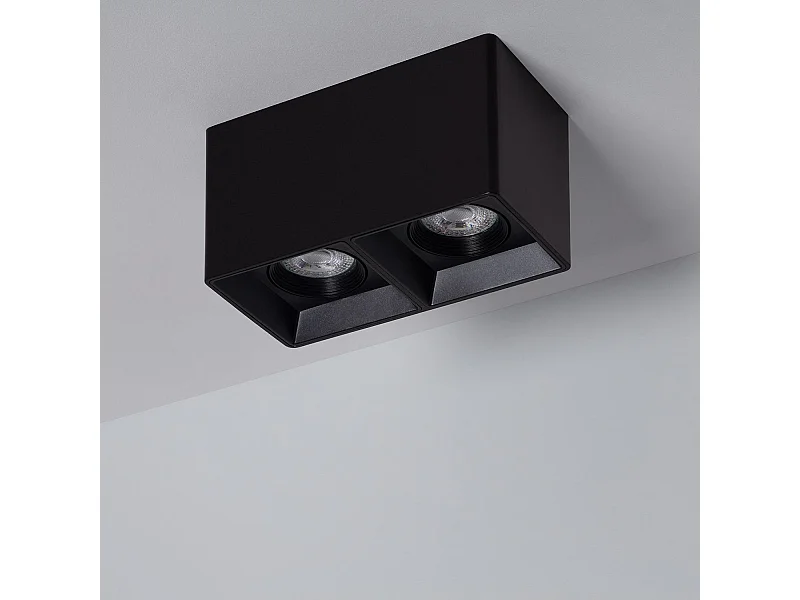 Plafonnier Space Carré Double Noir avec Ampoule GU10  2700K Blanc chaud