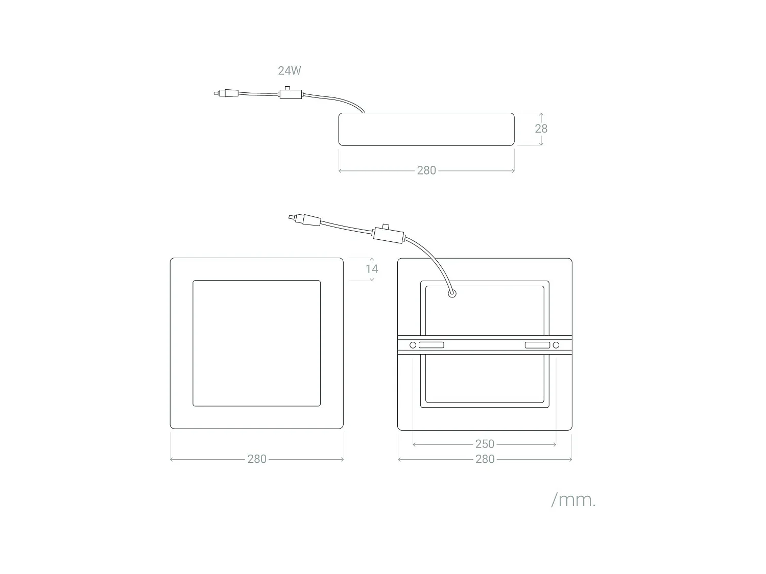 Plafonnier LED Carré Aluminium Slim 24W CCT Sélectionnable Galán 280x280 mm SwitchDimm Blanc