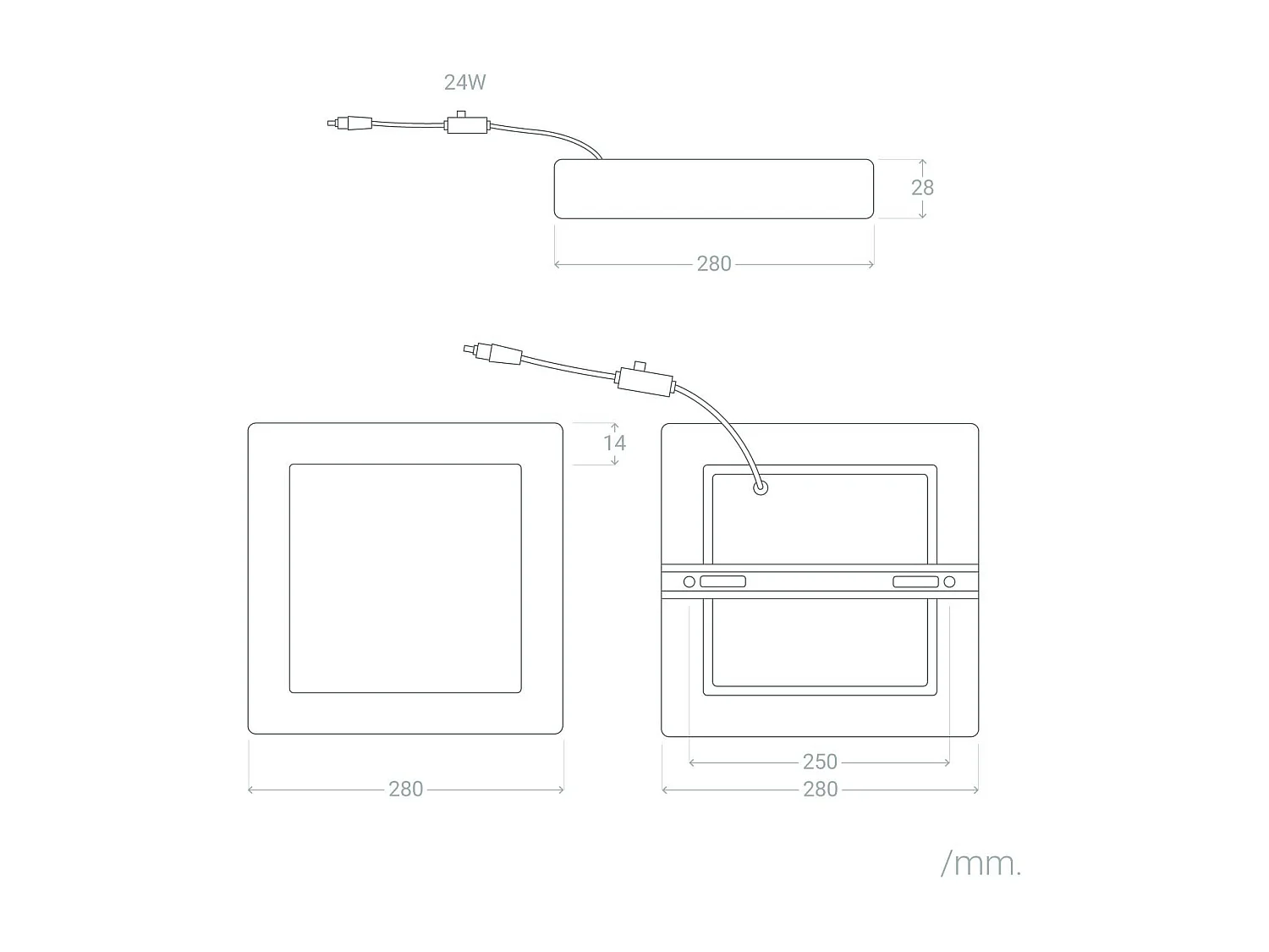 Plafonnier LED Carré Aluminium Slim 24W CCT Sélectionnable Galán 280x280 mm SwitchDimm Blanc