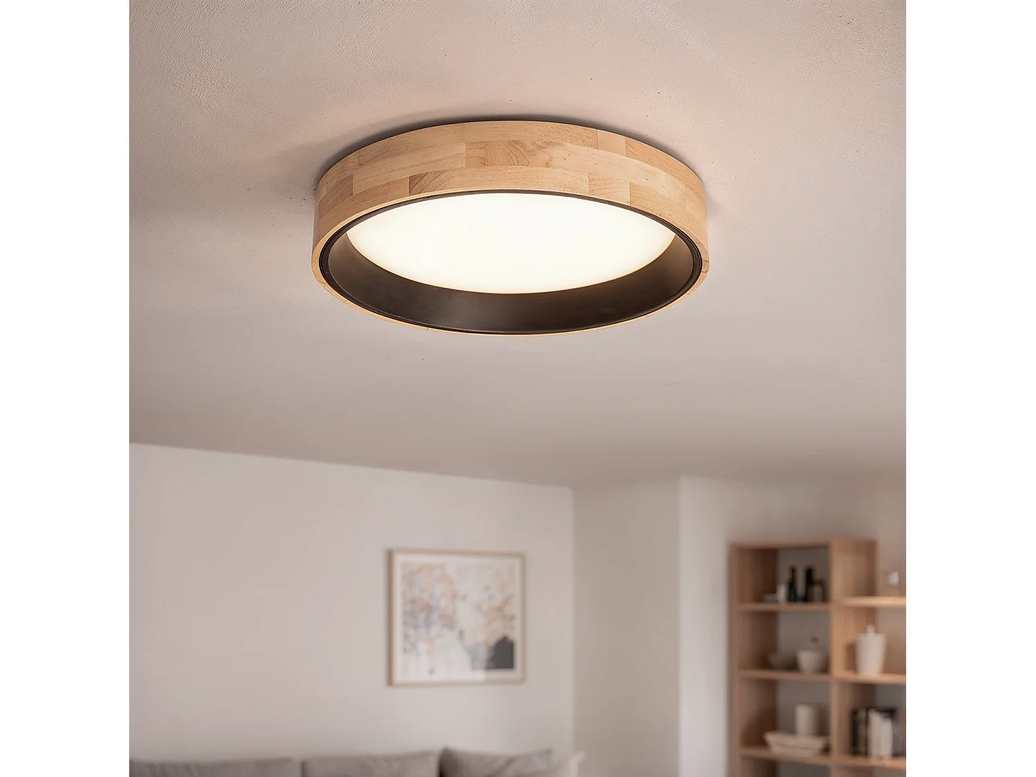 Plafón LED 20W Circular Madera Ø470 mm CCT Seleccionable Dari Negro