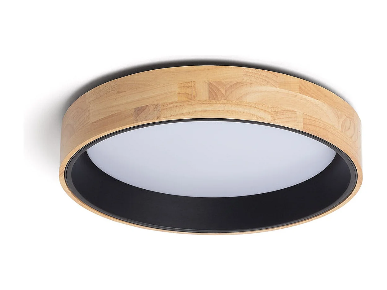 Plafón LED 20W Circular Madera y Aluminio Ø470 mm CCT Seleccionable Dari Negro