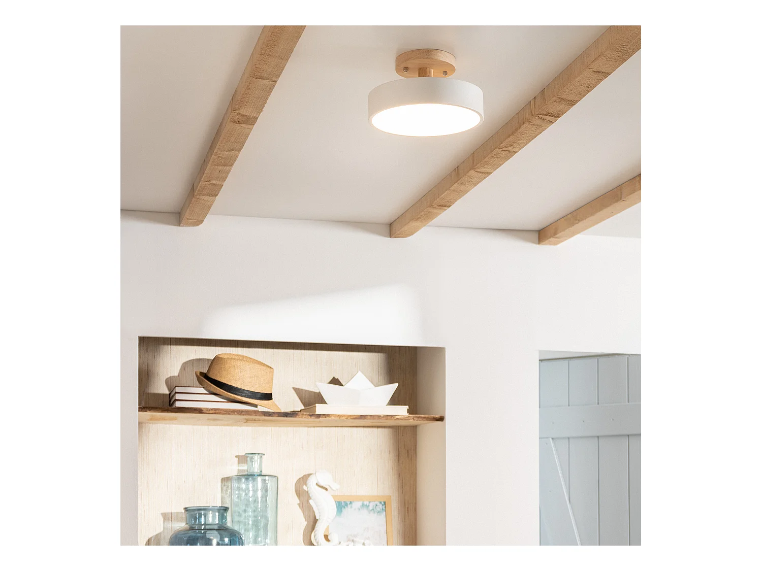 Lampada da Soffitto LED 12W Legno e Metallo CCT Selezionabile Whisty Bianco