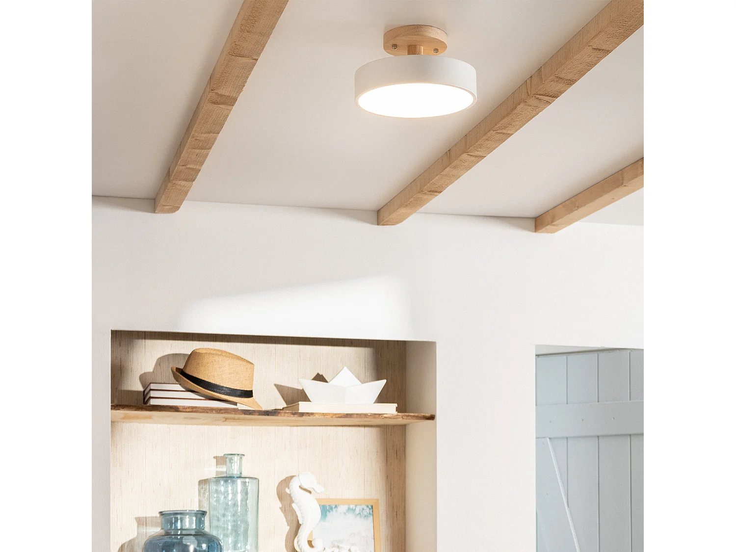 Plafonnier LED Bois et Métal 12W CCT Sélectionnable Whisty Blanc