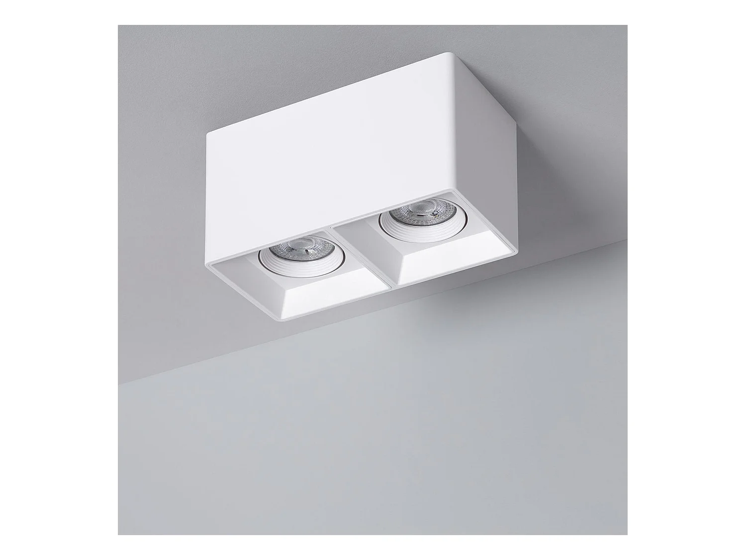 Plafonnier Space Carré Double Blanc avec Ampoule GU10 6000K Blanc froid
