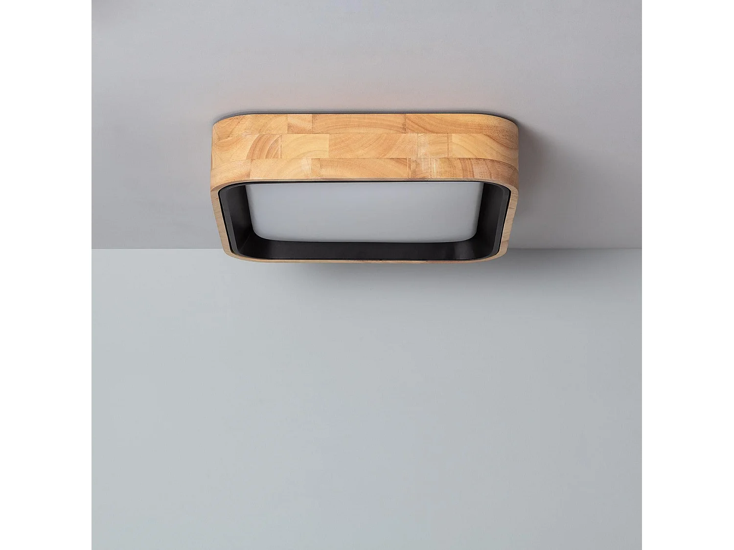 Plafoniera LED 15W Quadrata Legno 370x370 mm CCT Selezionabile Dari Nero