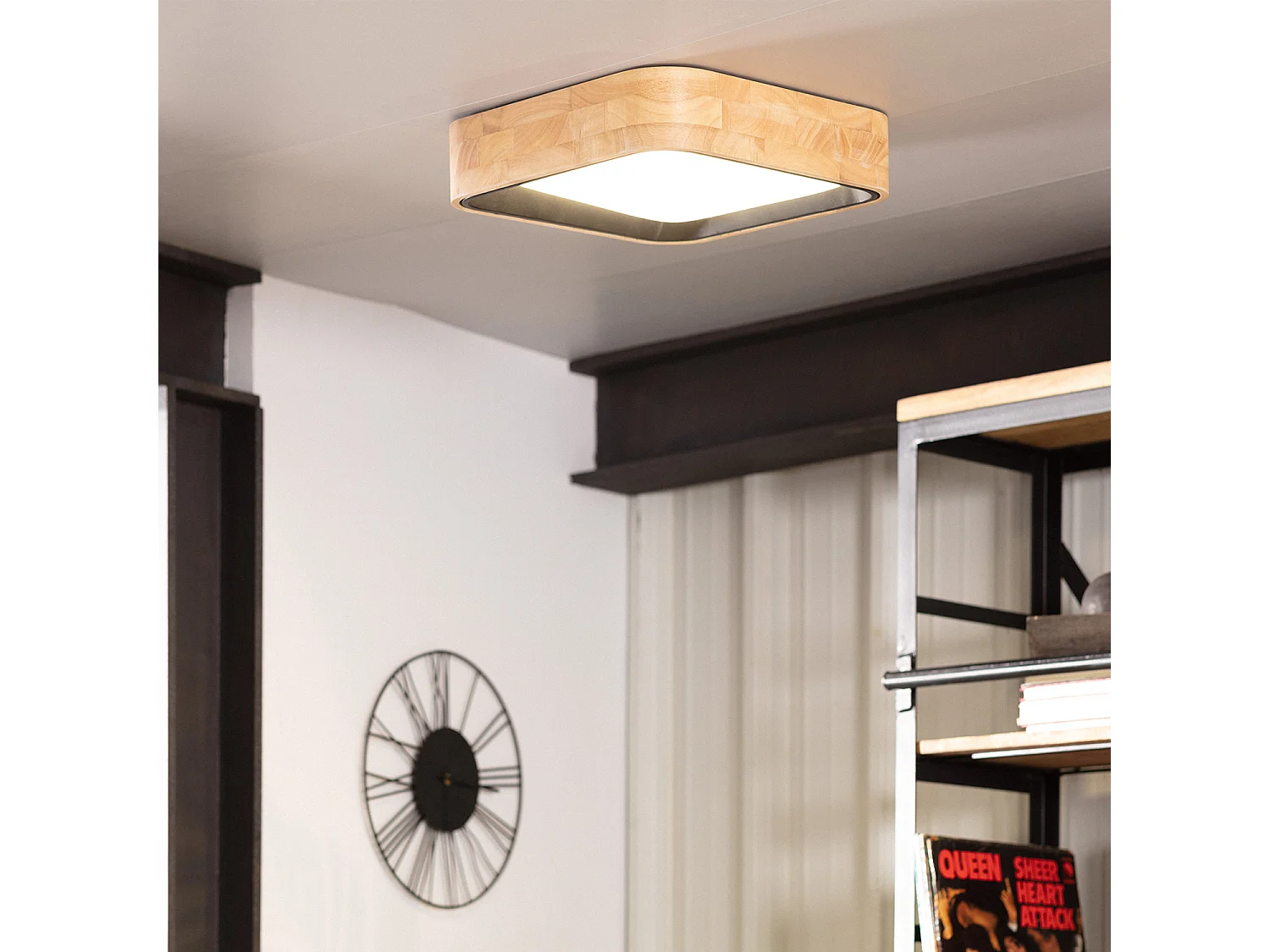 Plafonnier LED 15W Carré Bois 370x370 mm CCT Sélectionnable Dari Noir