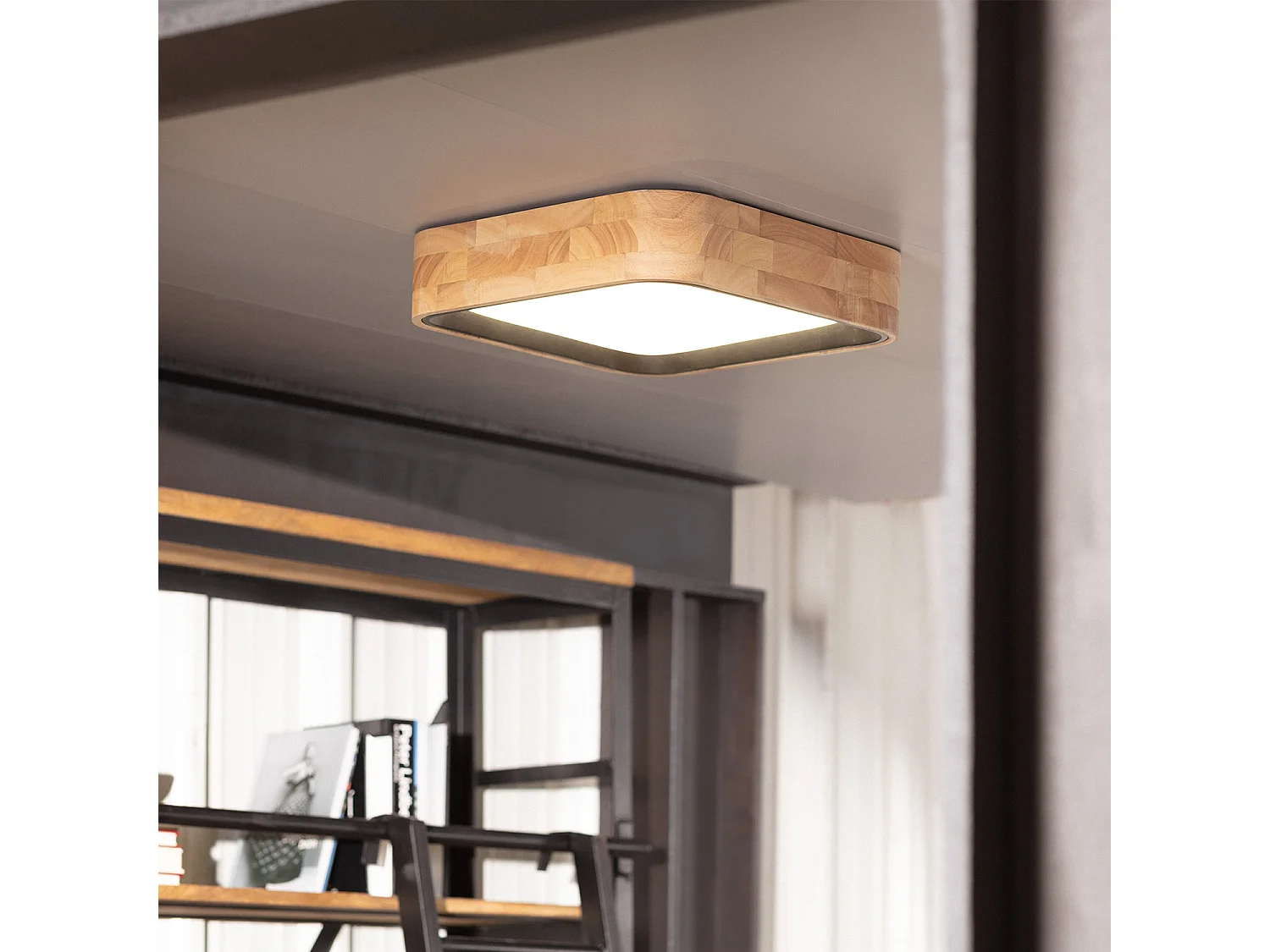 Plafonnier LED 15W Carré Bois 370x370 mm CCT Sélectionnable Dari Noir