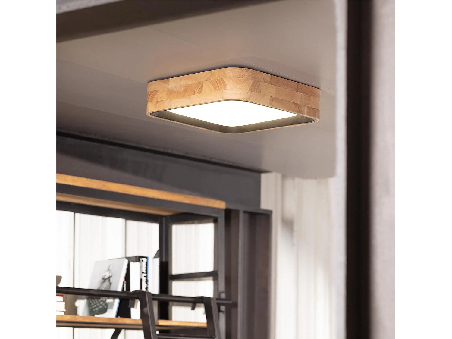 Plafonnier LED 15W Carré Bois 370x370 mm CCT Sélectionnable Dari Noir