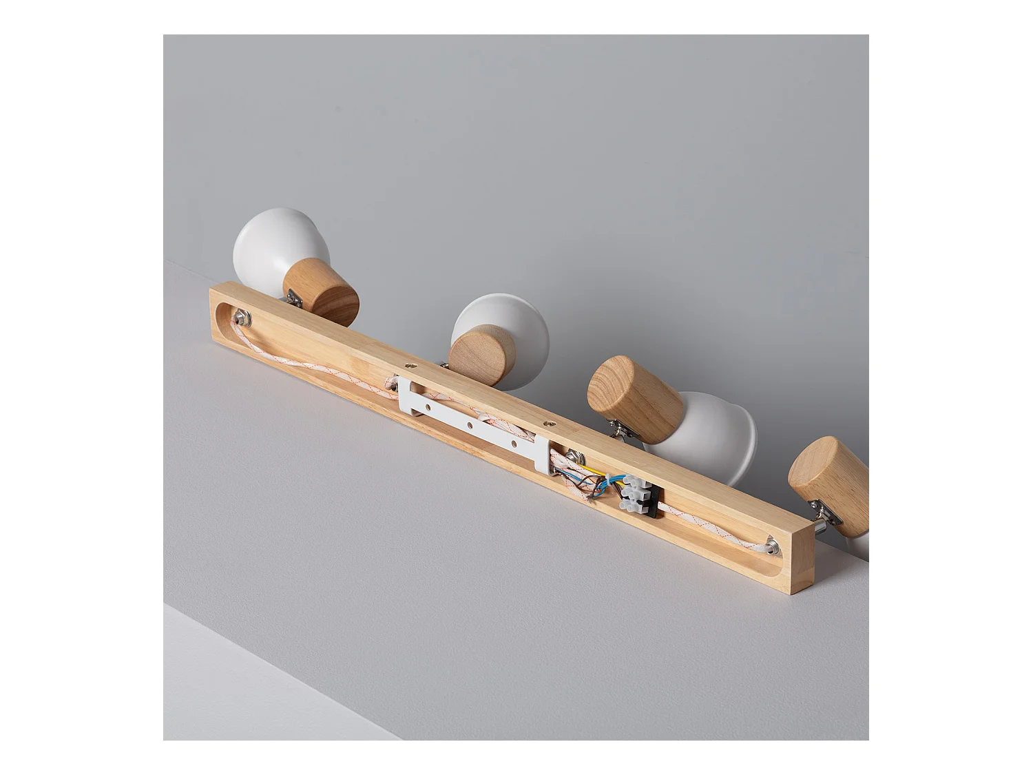 Lampada da Soffitto Metallo e Legno 4 Faretti Tautau Bianco