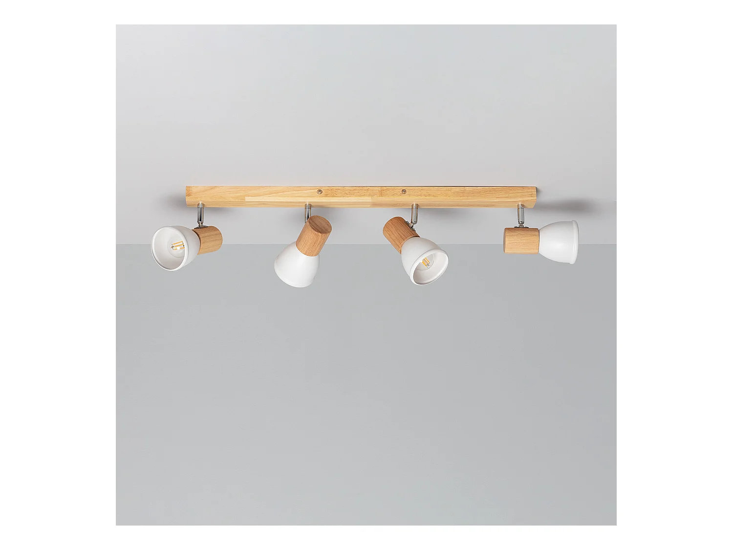 Lampada da Soffitto Metallo e Legno 4 Faretti Tautau Bianco