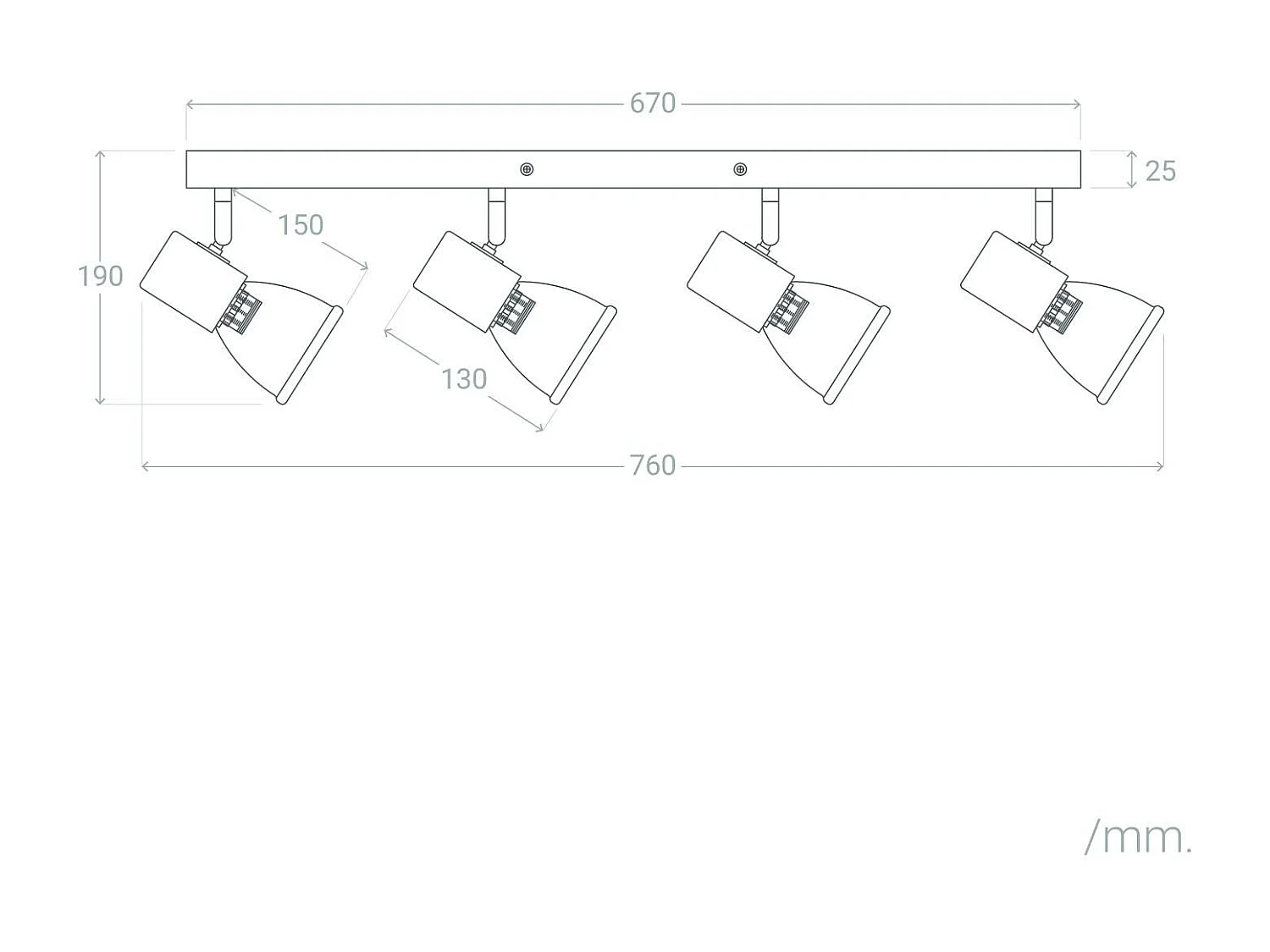 Lampada da Soffitto Metallo e Legno 4 Faretti Tautau Bianco