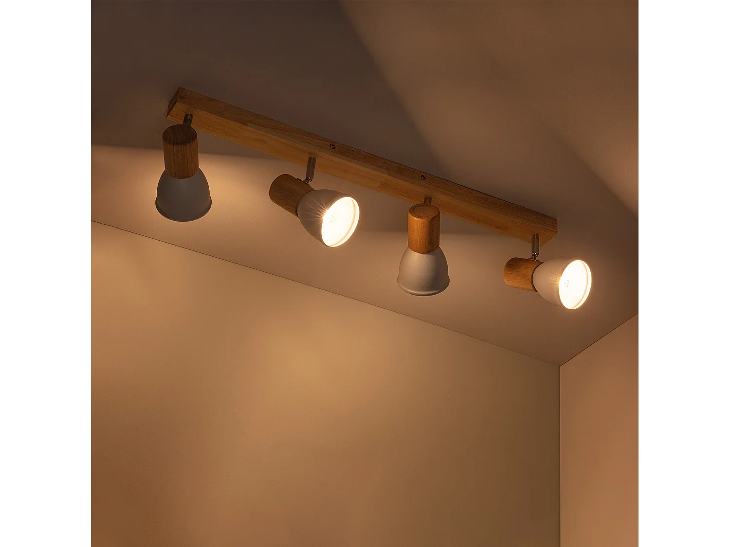 Lámpara de Techo Madera y Metal 4 Focos Tautau Blanco