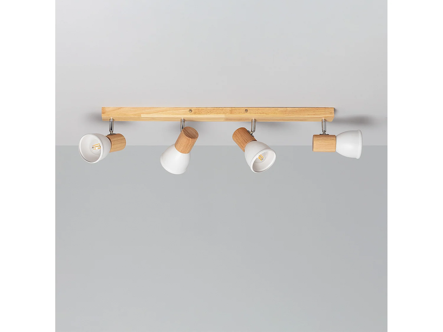 Lámpara de Techo Madera y Metal 4 Focos Tautau Blanco