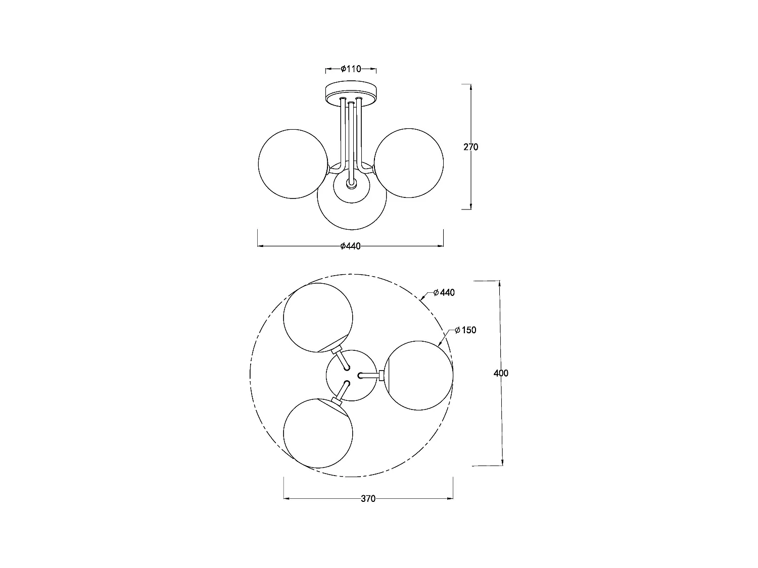 Lámpara de Techo Metal y Cristal Moonlight Brass 3 Focos Blanco