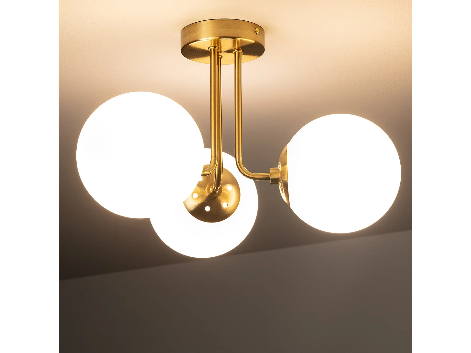 Plafonnier Métal et Verre Moonlight Brass 3 Spots Blanc