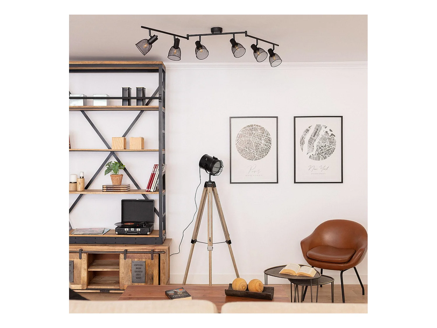 Lámpara de Techo Orientable Aluminio 6 Focos Grid Negro