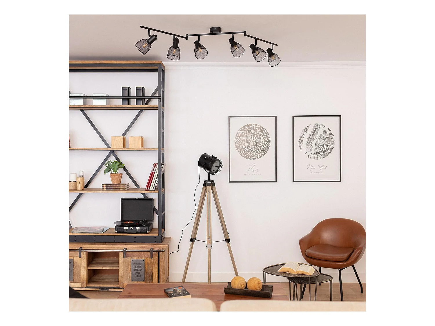 Lámpara de Techo Orientable Aluminio 6 Focos Grid Negro