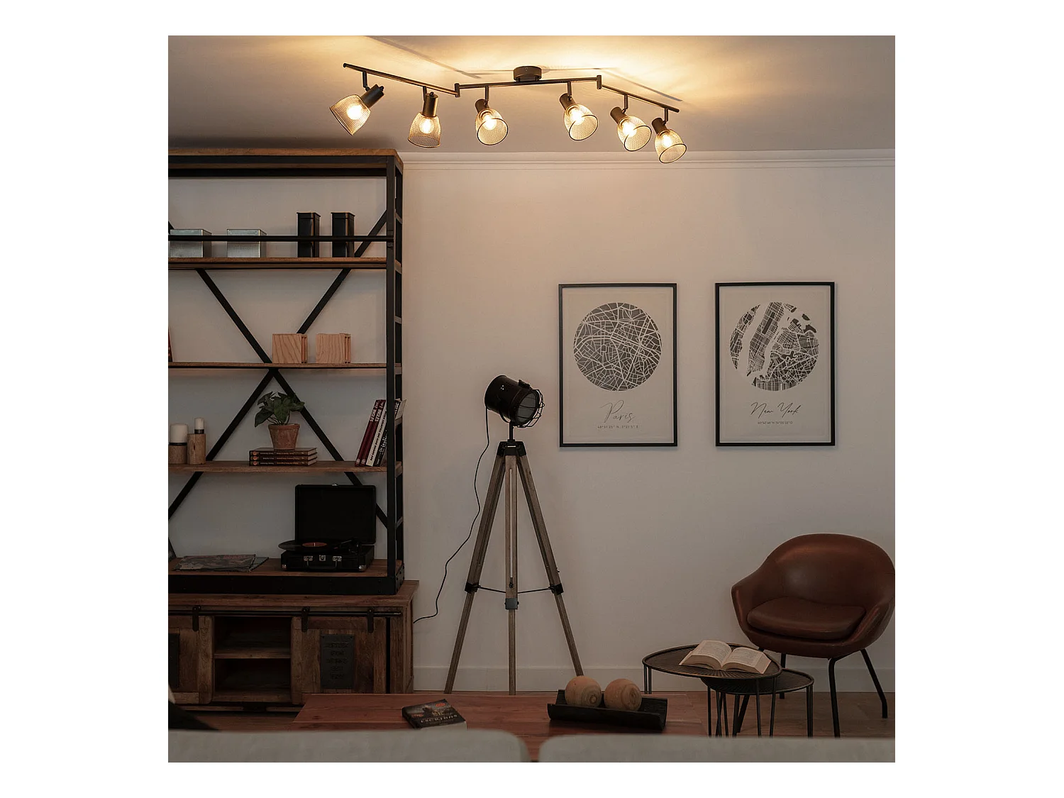 Lámpara de Techo Orientable Aluminio 6 Focos Grid Negro