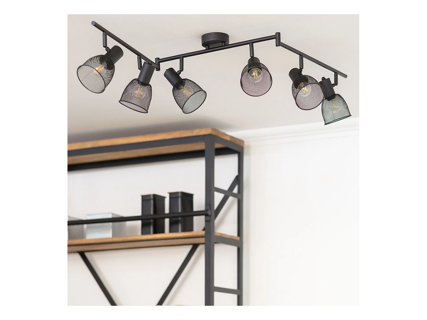 Lámpara de Techo Orientable Aluminio 6 Focos Grid Negro