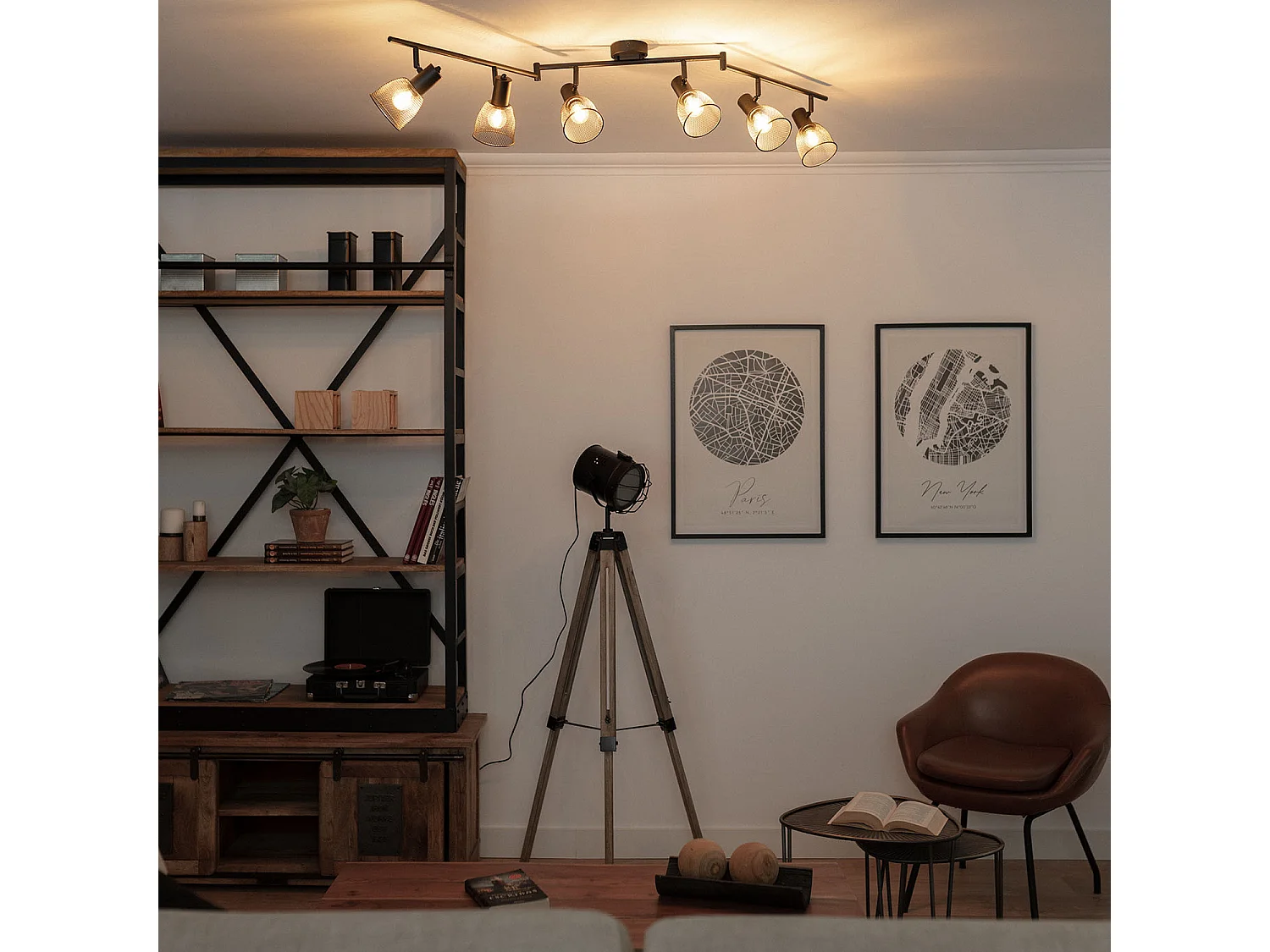 Plafonnier Orientable Aluminium Grid 6 Spots  Noir