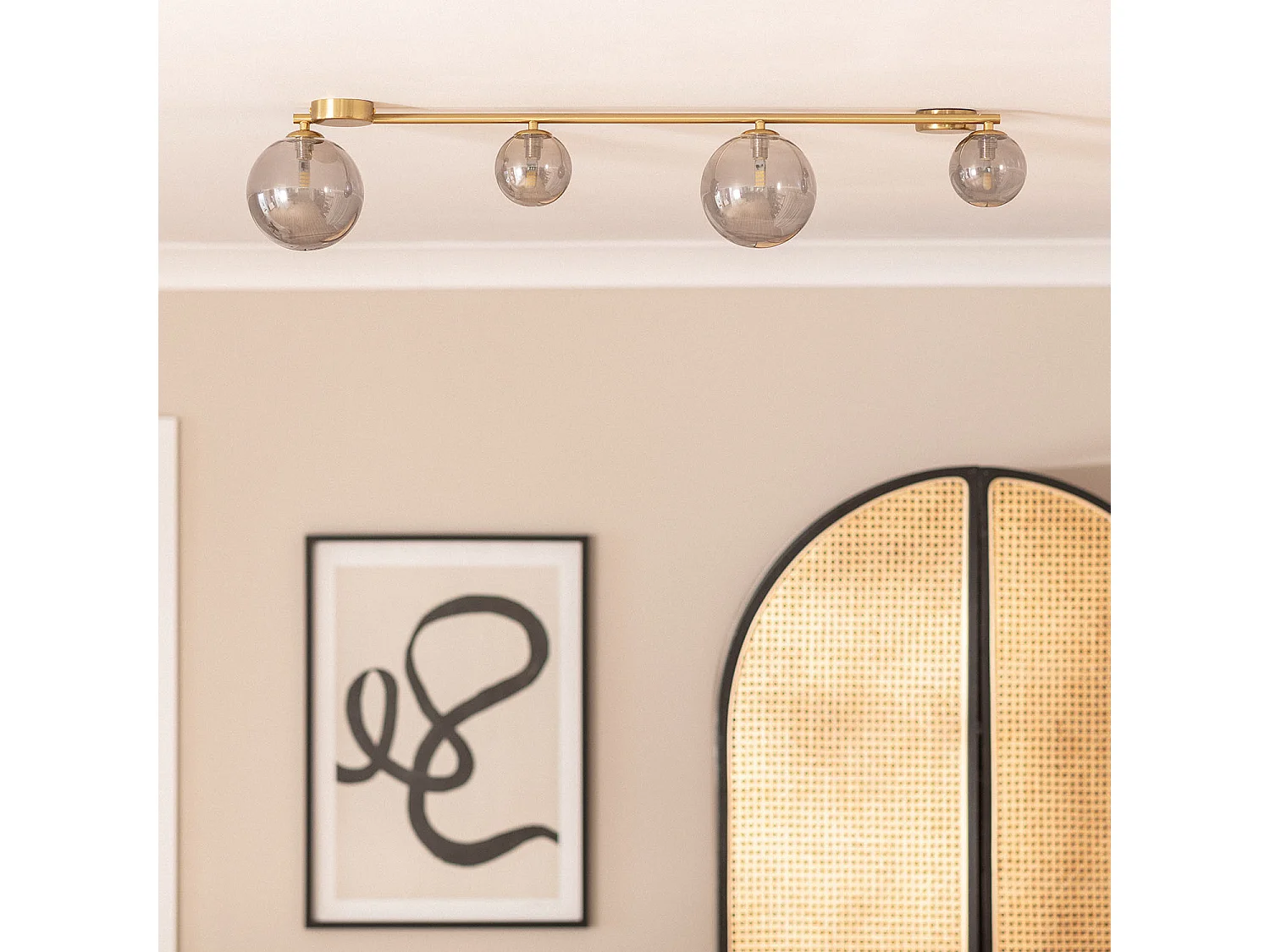 Plafonnier Métal et Verre Moonlight Brass 4 Spots Gris Fumée