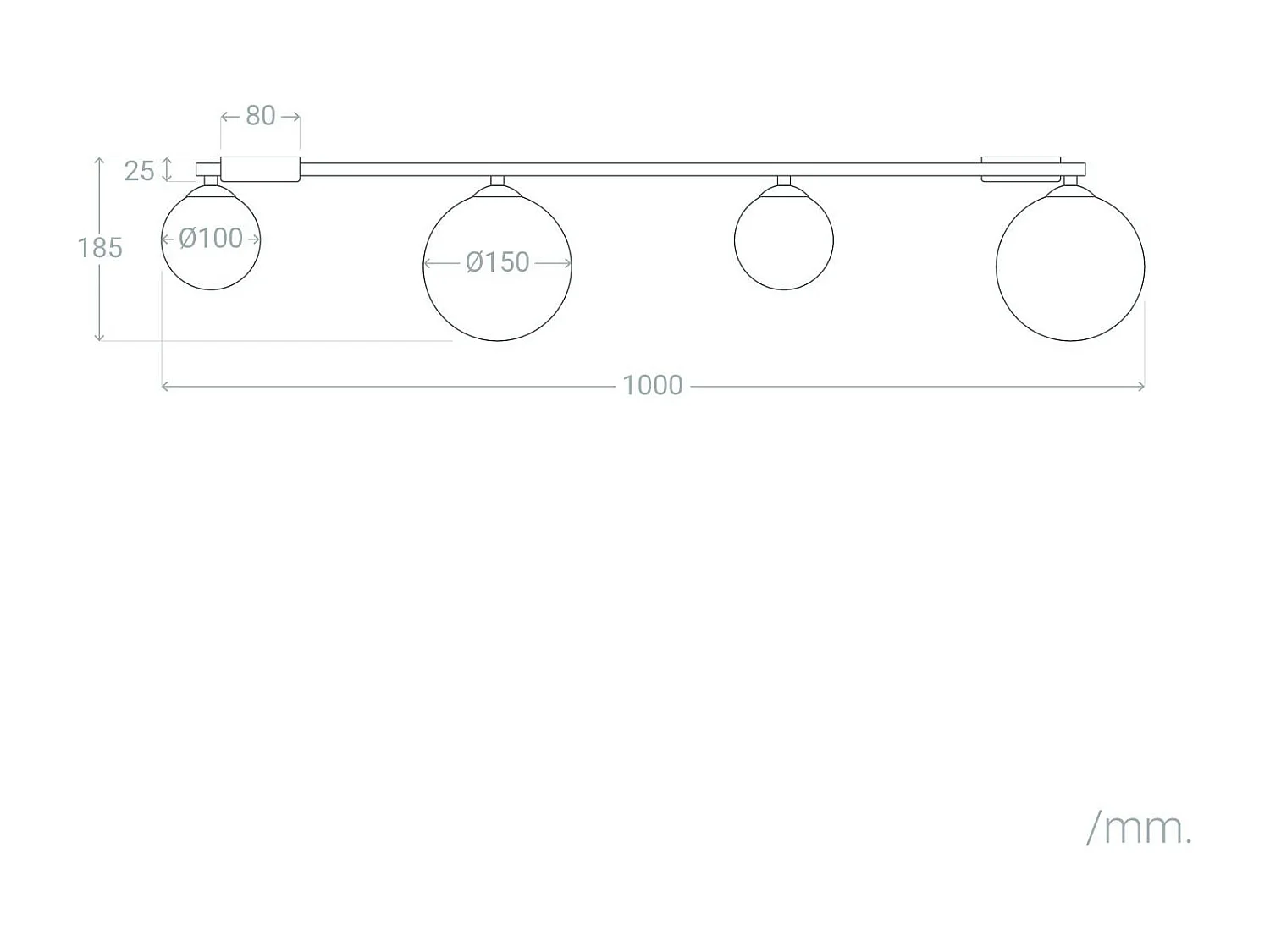 Plafonnier Métal et Verre Moonlight Brass 4 Spots Gris Fumée