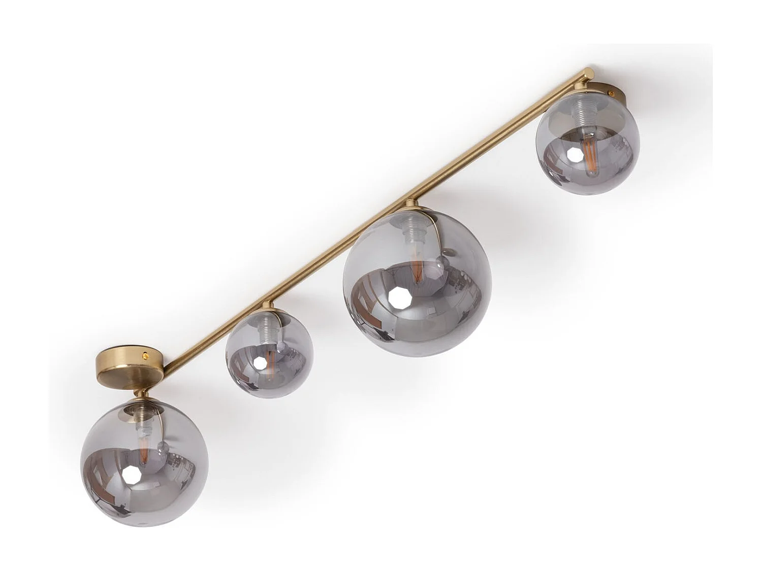 Lampadario in Metallo e Vetro Moonlight Brass 4 punti luce Grigio Smoke