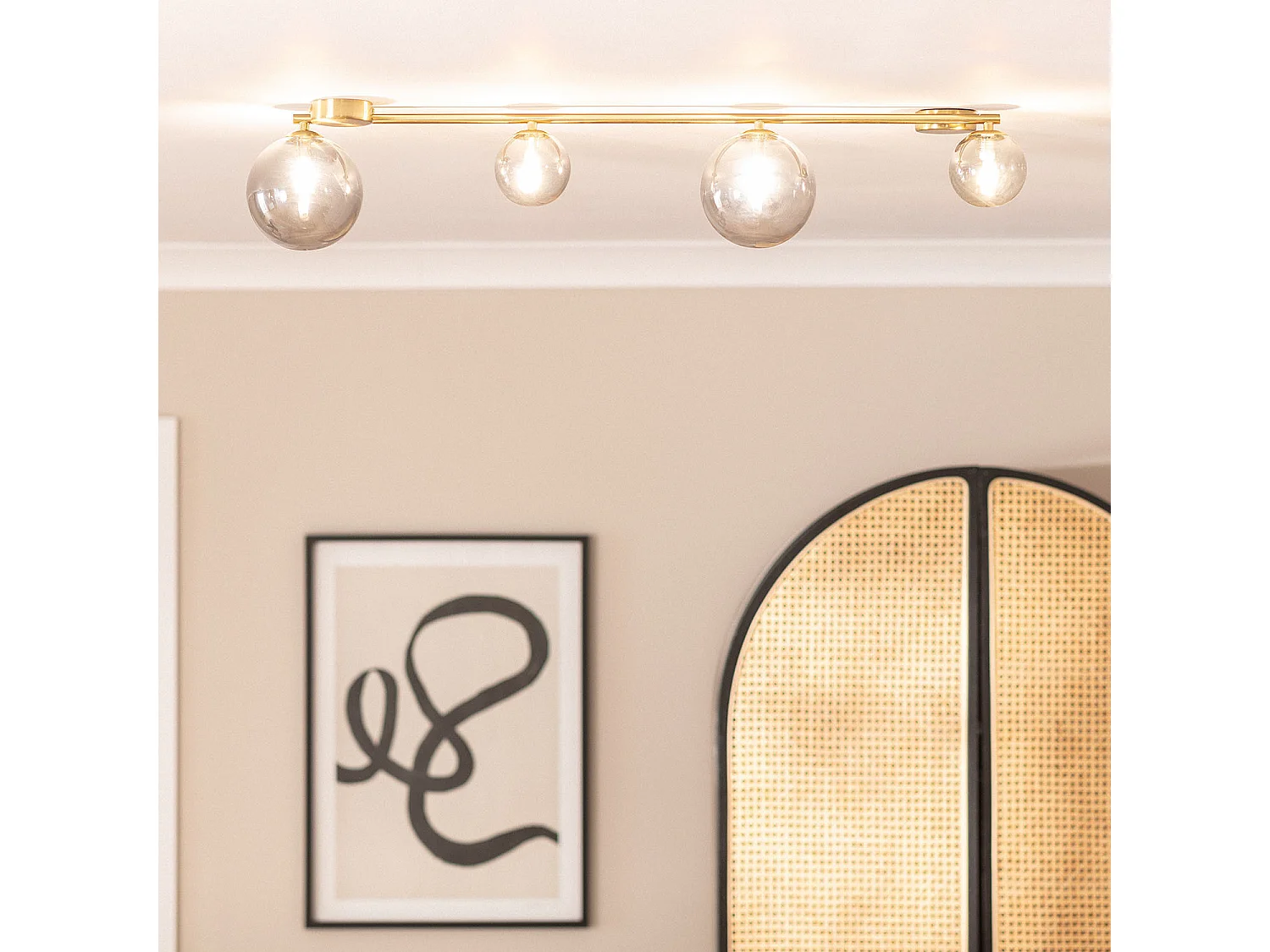 Lampadario in Metallo e Vetro Moonlight Brass 4 punti luce Grigio Smoke