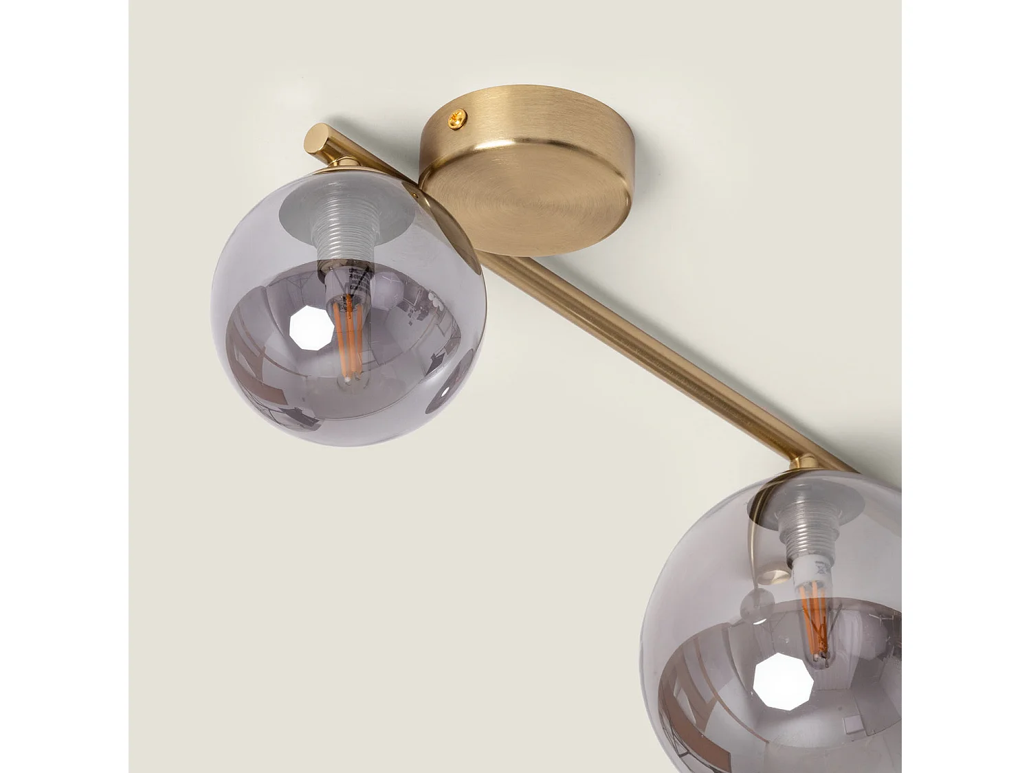 Lampadario in Metallo e Vetro Moonlight Brass 4 punti luce Grigio Smoke